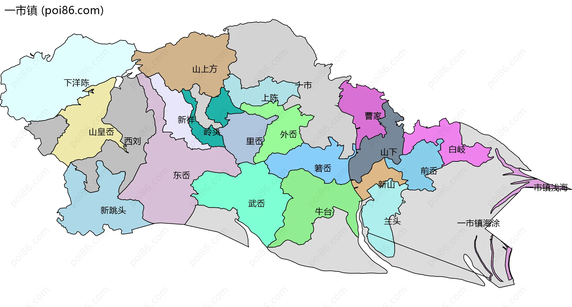 一市镇边界地图(五级行政区划)