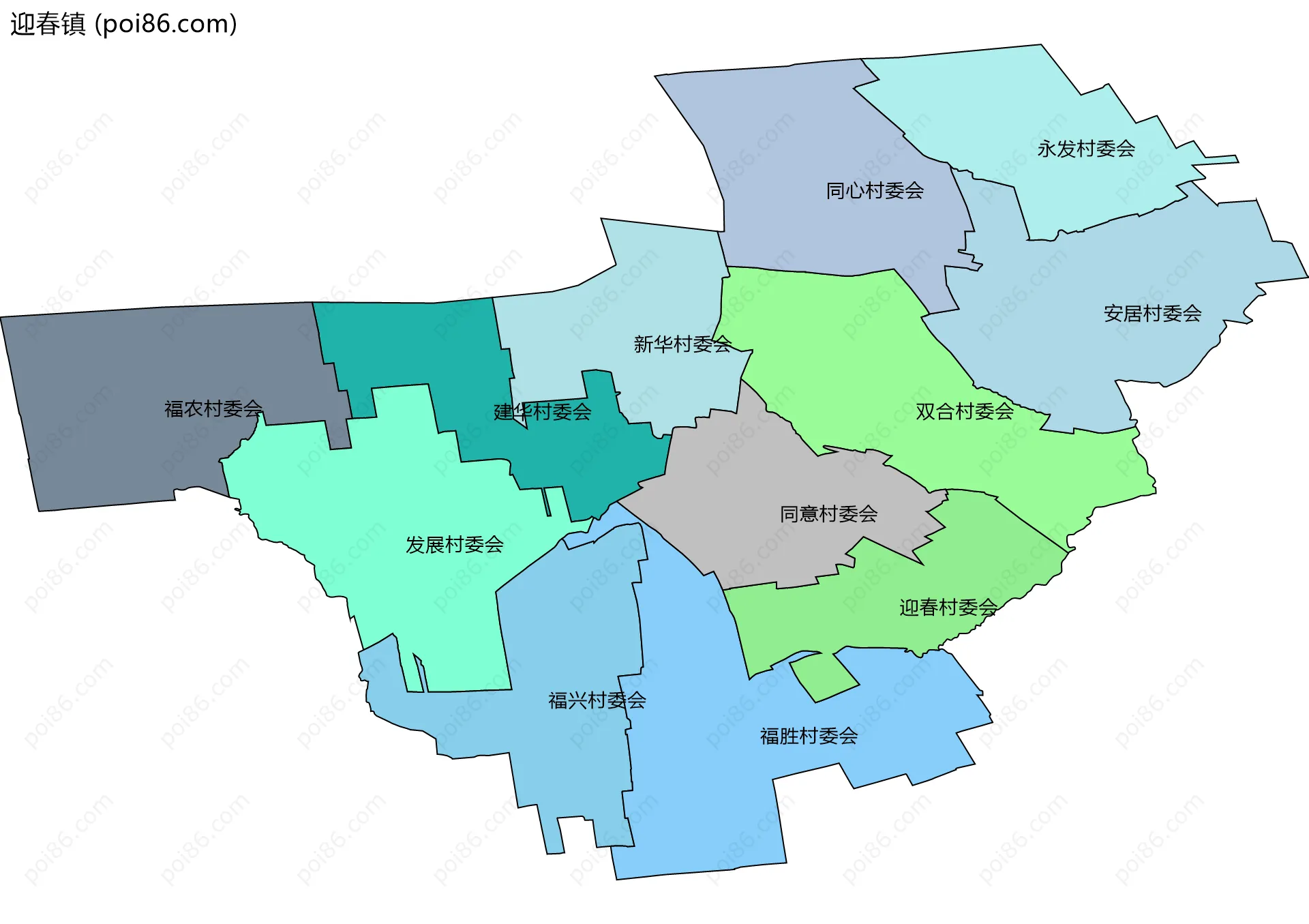 迎春镇边界地图(五级行政区划)