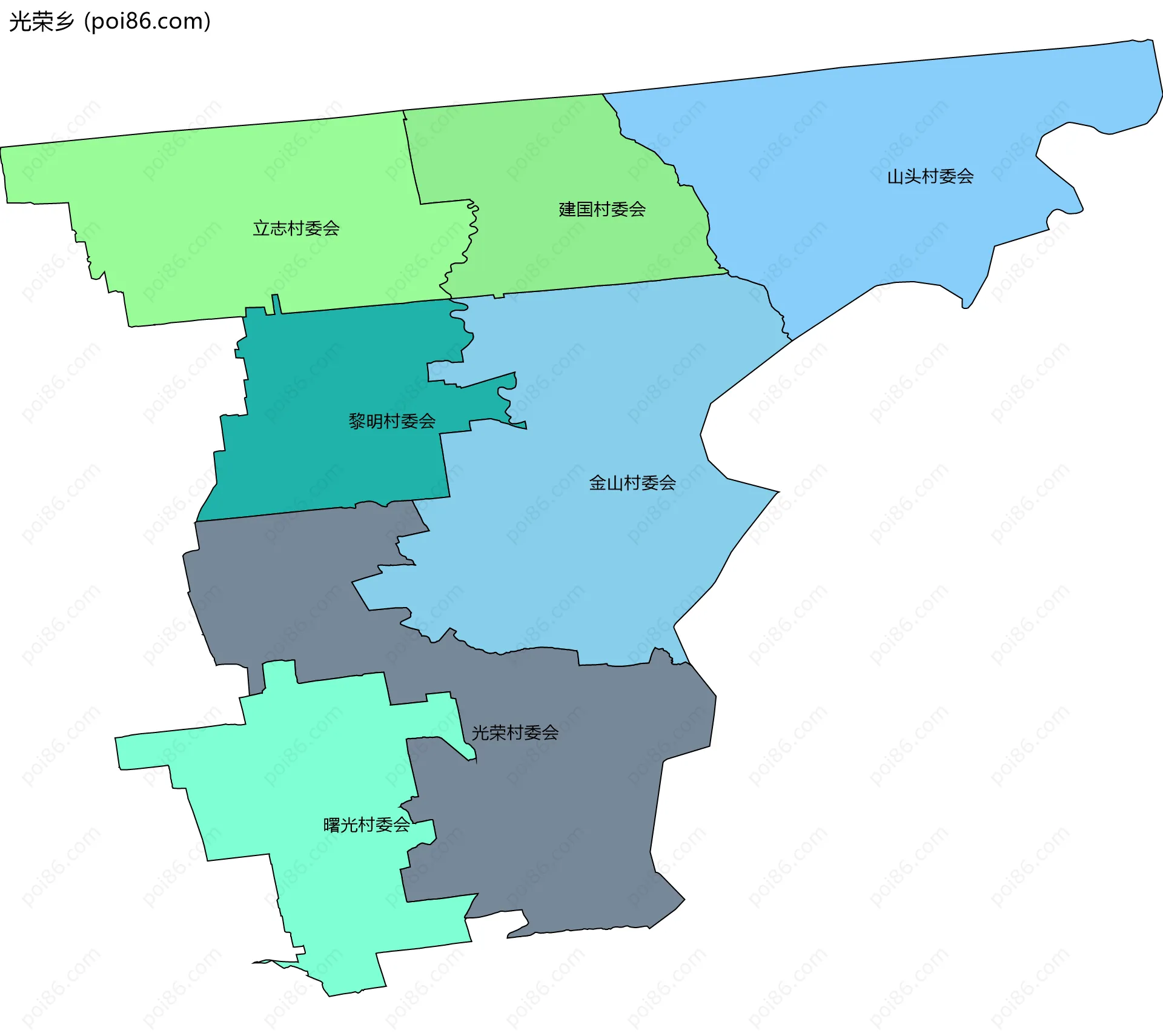 光荣乡边界地图(五级行政区划)