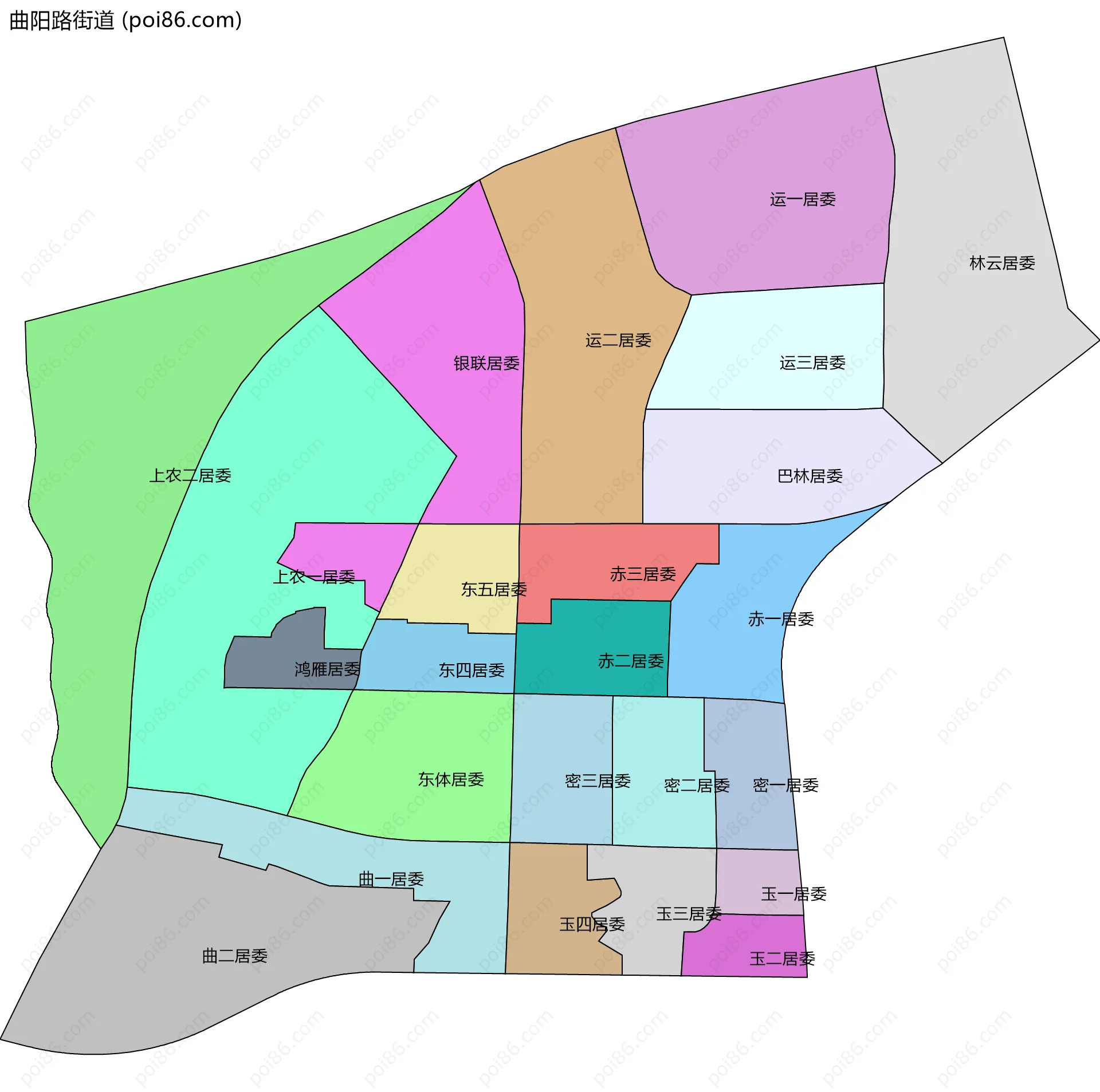 曲阳路街道边界地图(五级行政区划)