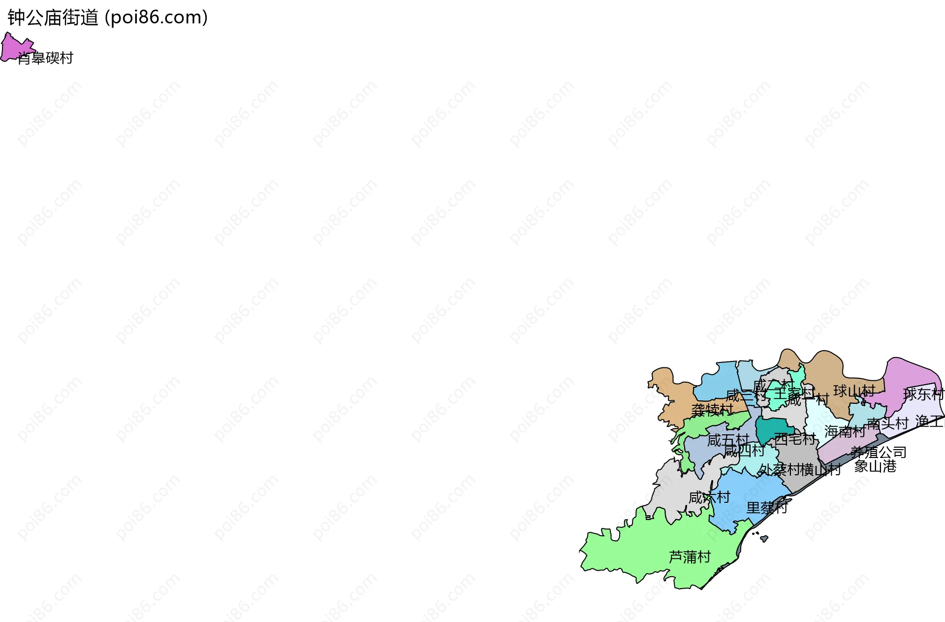 钟公庙街道边界地图(五级行政区划)