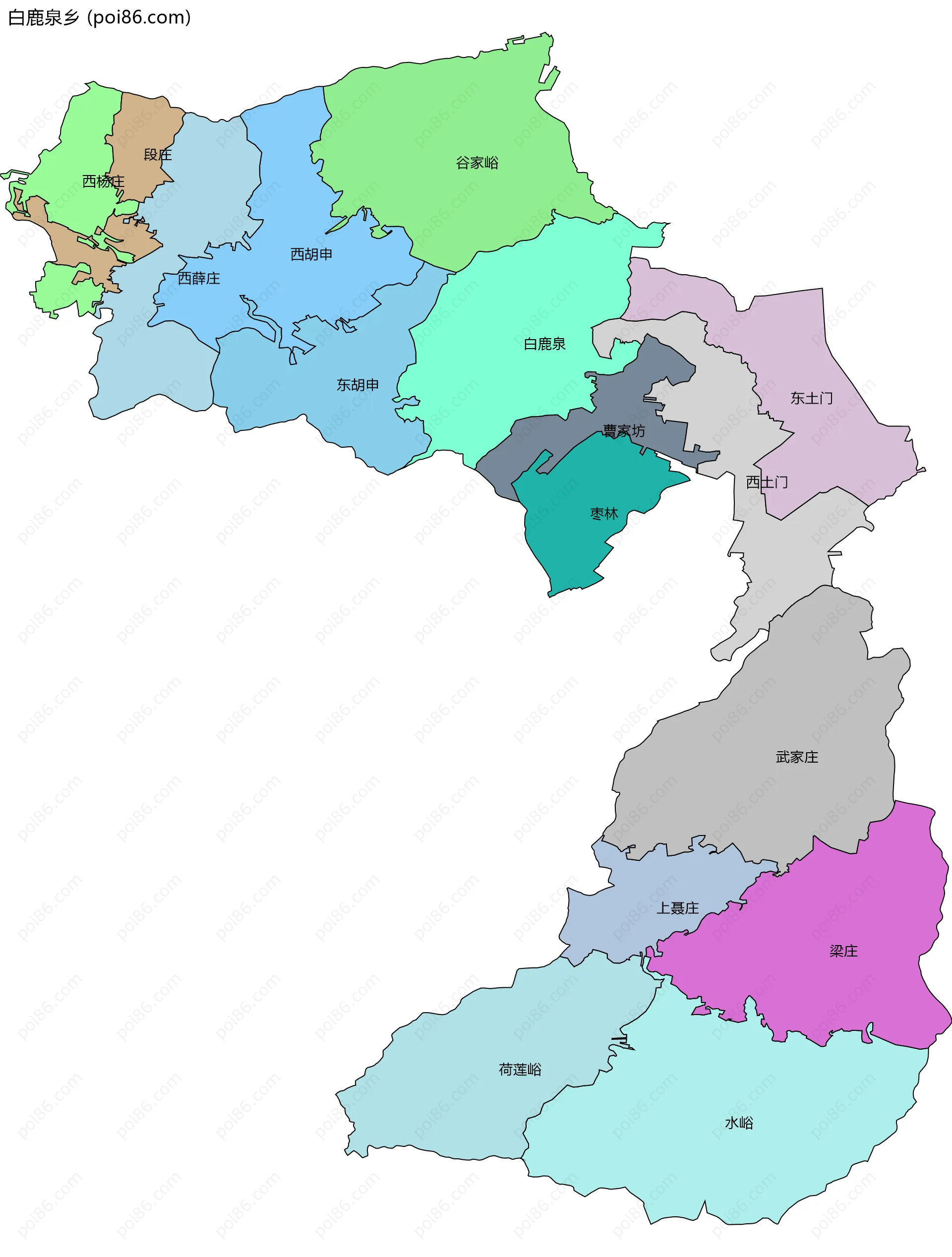 白鹿泉乡边界地图(五级行政区划)