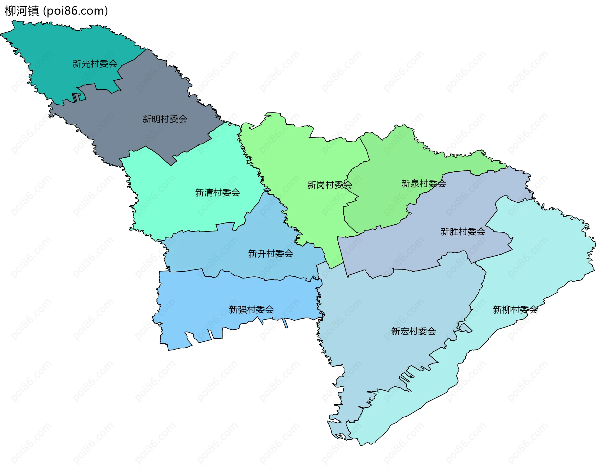 柳河镇边界地图(五级行政区划)