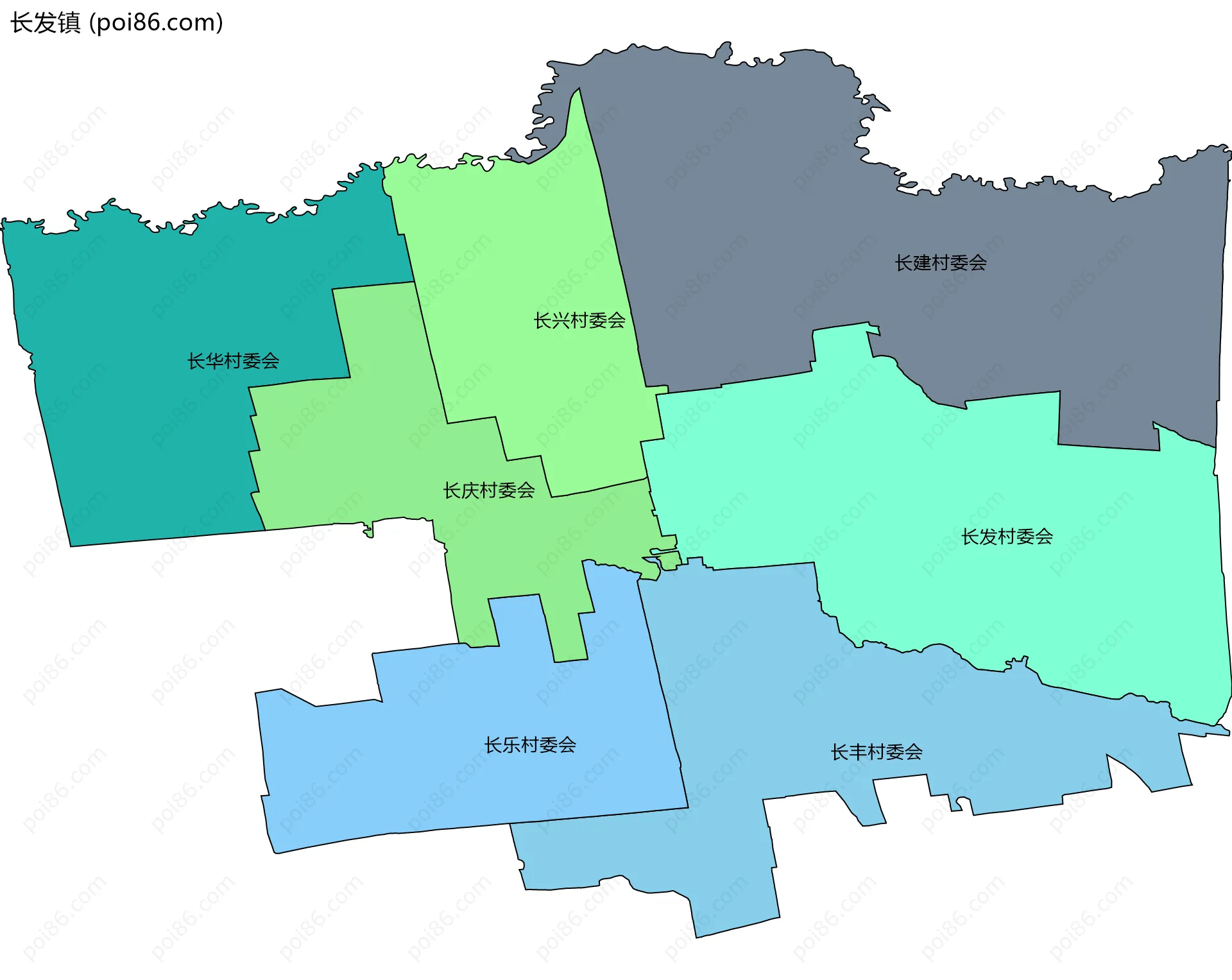 长发镇边界地图(五级行政区划)