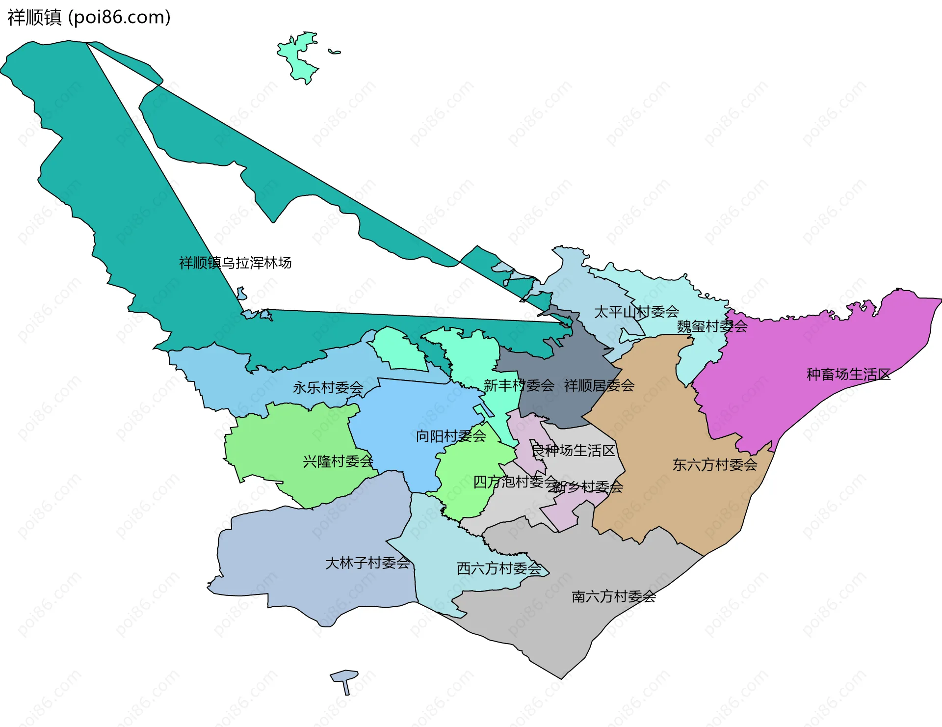 祥顺镇边界地图(五级行政区划)