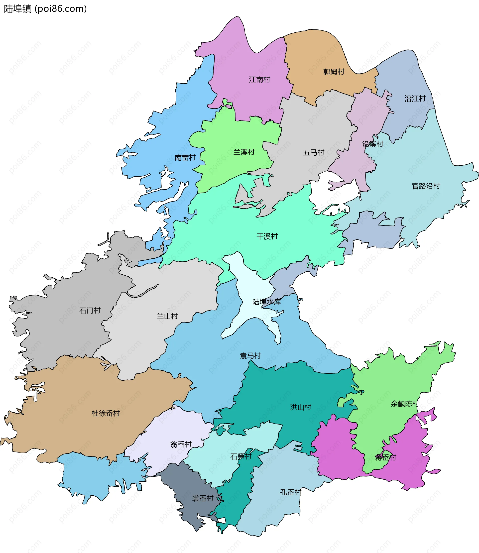 陆埠镇边界地图(五级行政区划)