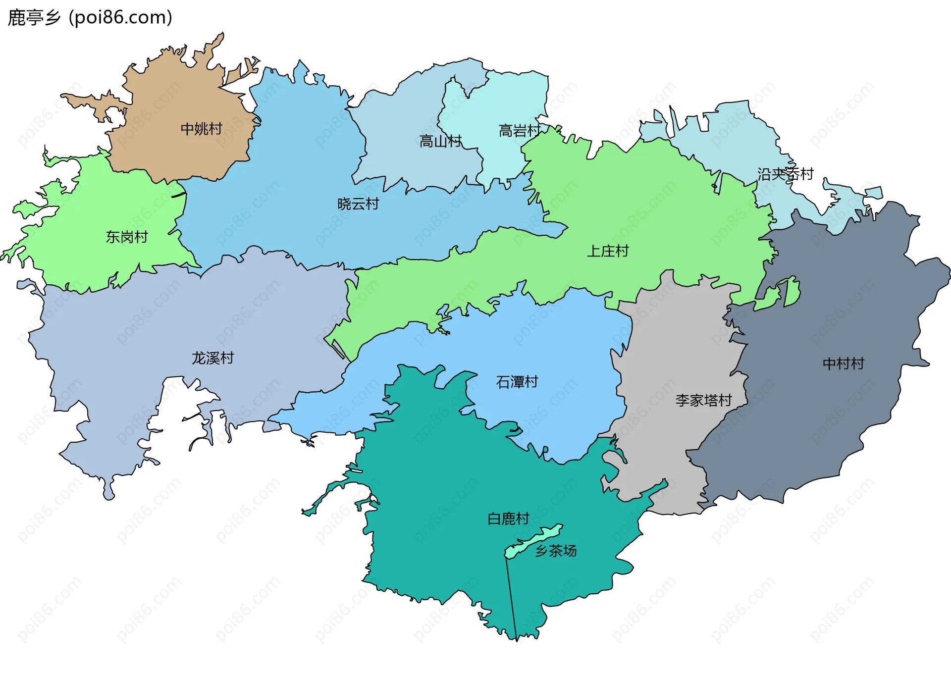鹿亭乡边界地图(五级行政区划)