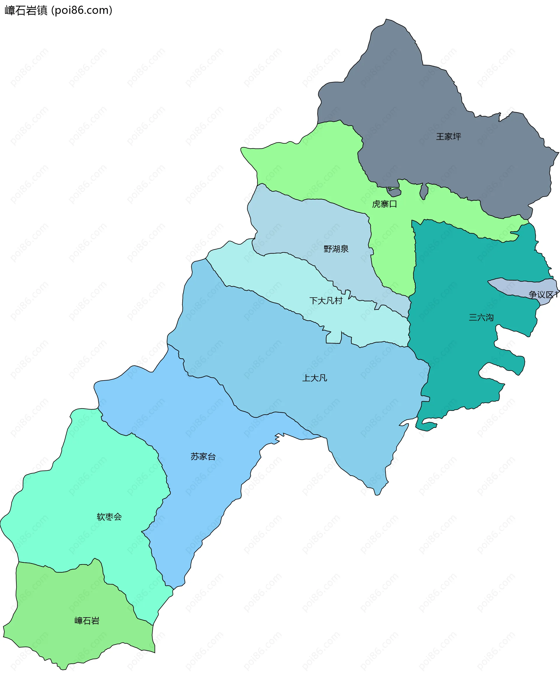 嶂石岩镇边界地图(五级行政区划)