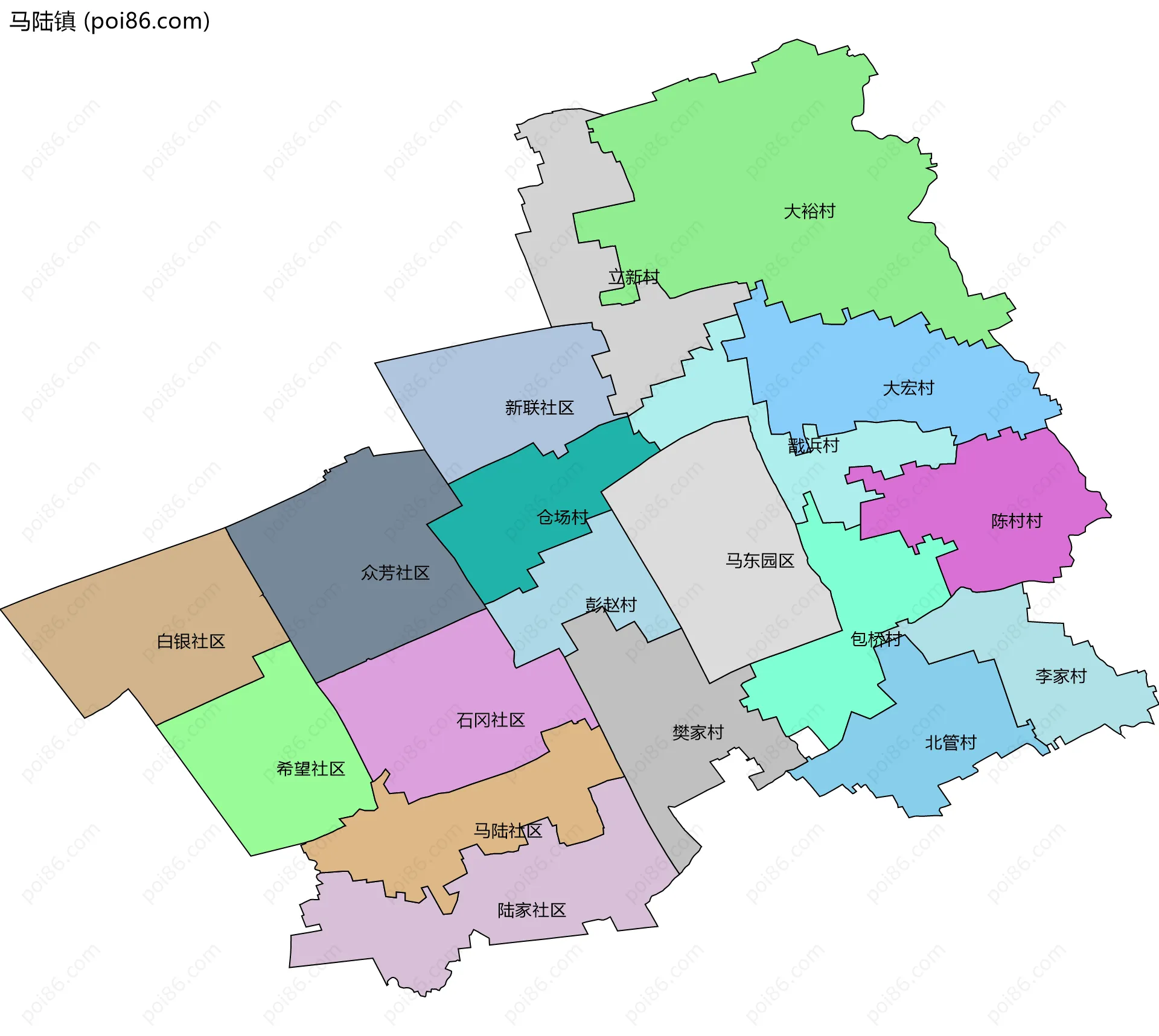马陆镇边界地图(五级行政区划)