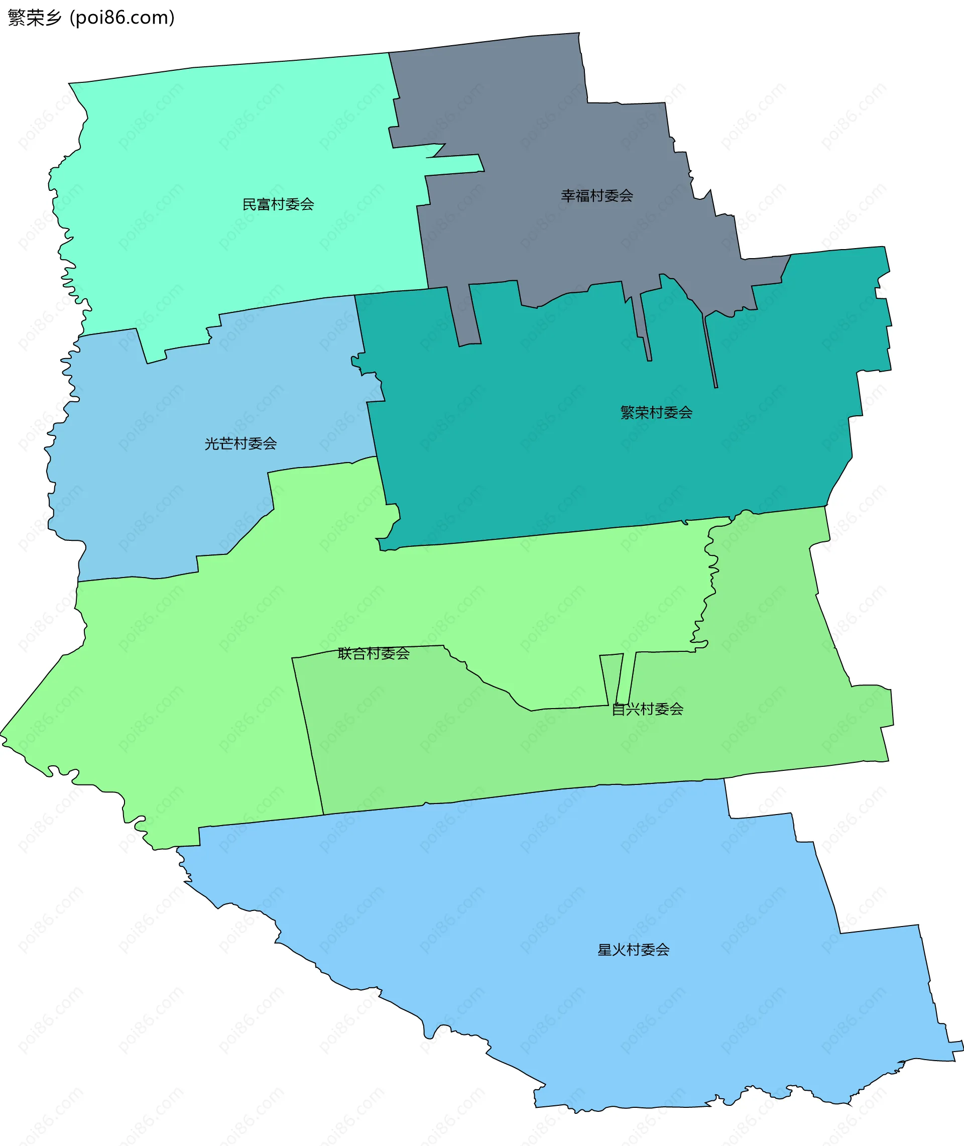 繁荣乡边界地图(五级行政区划)