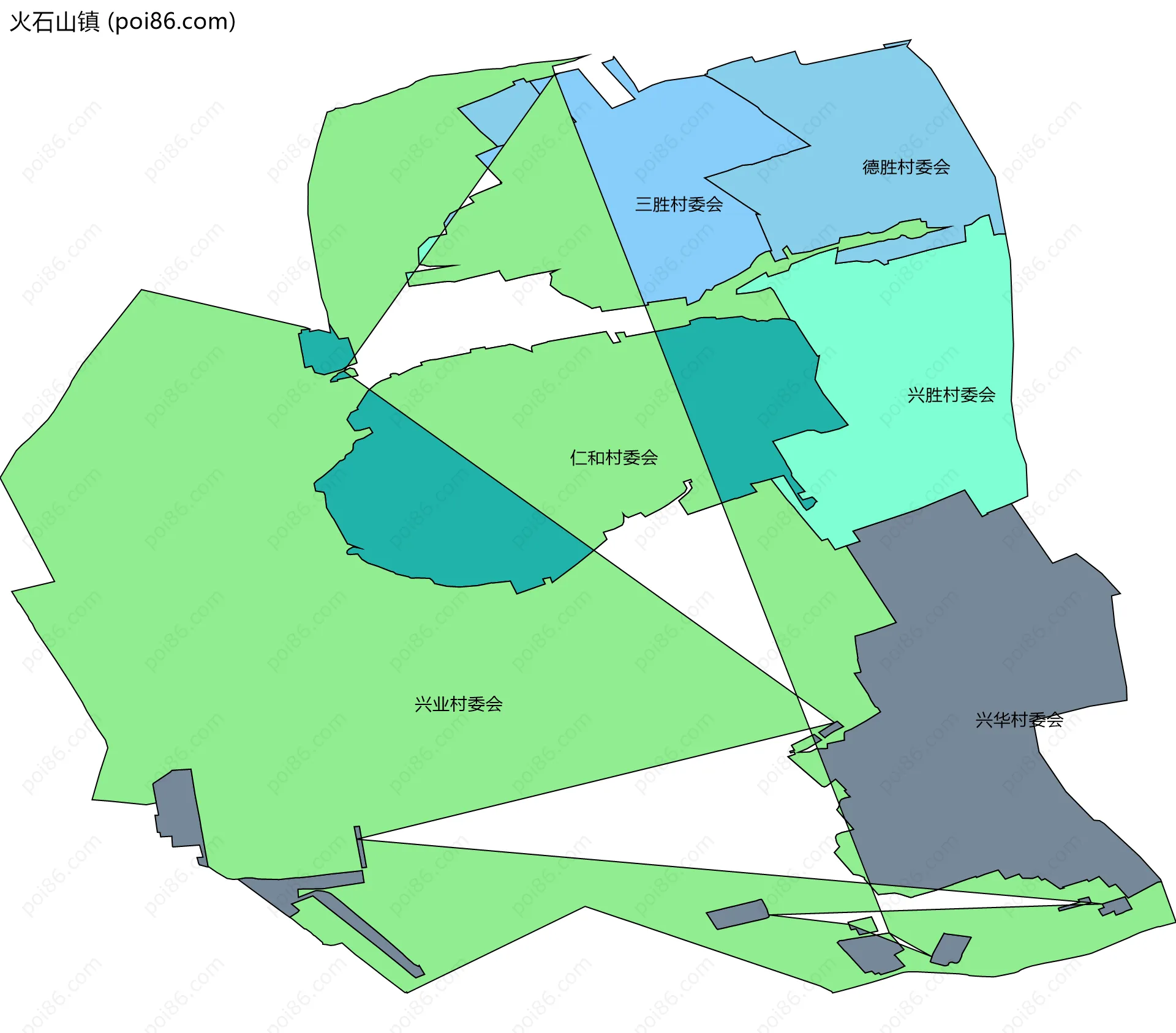 火石山镇边界地图(五级行政区划)