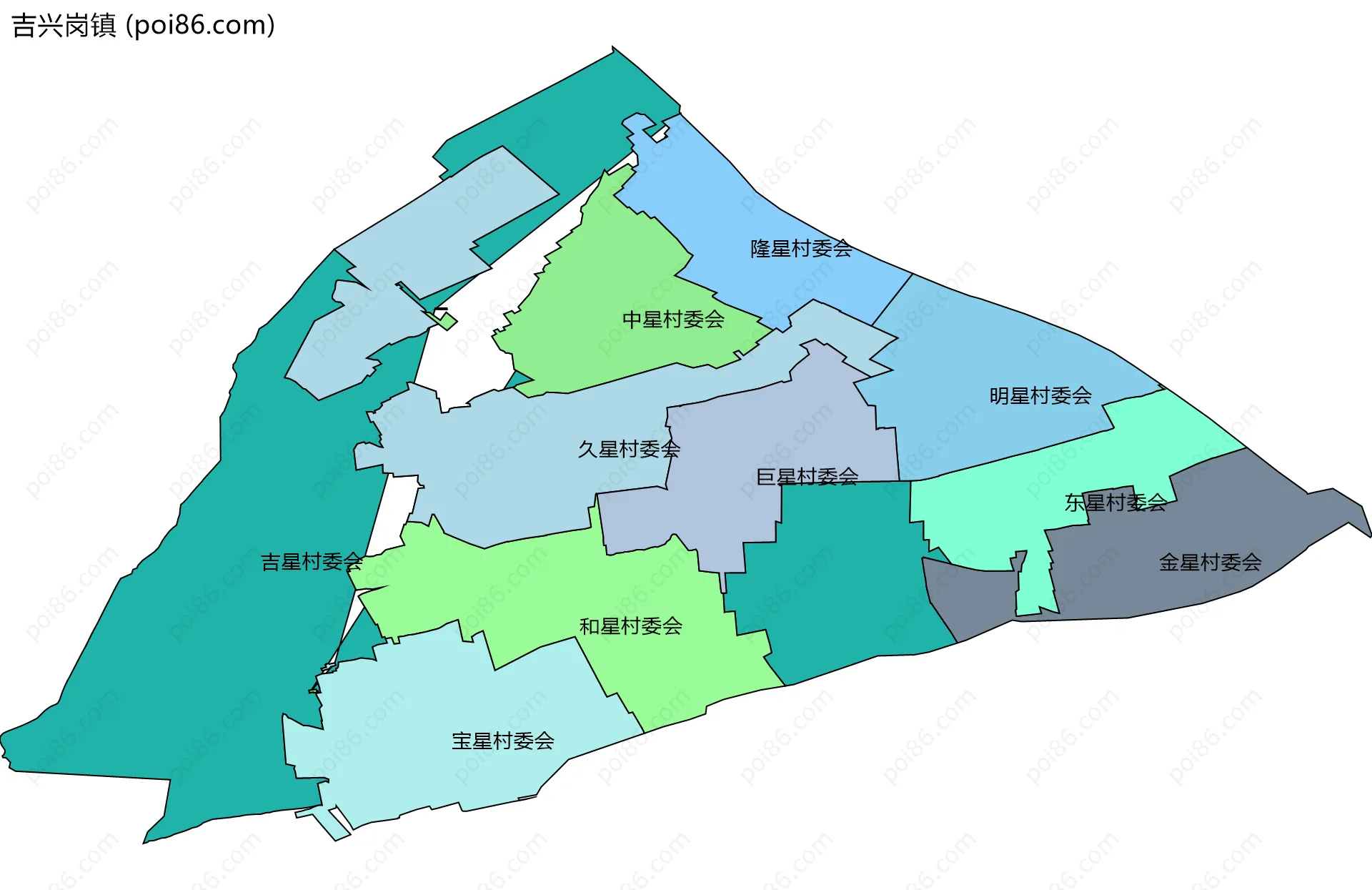 吉兴岗镇边界地图(五级行政区划)