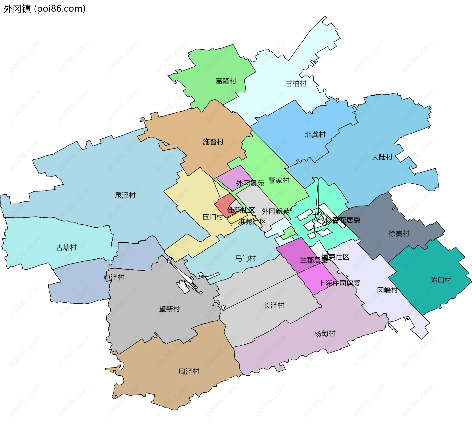 外冈镇边界地图(五级行政区划)