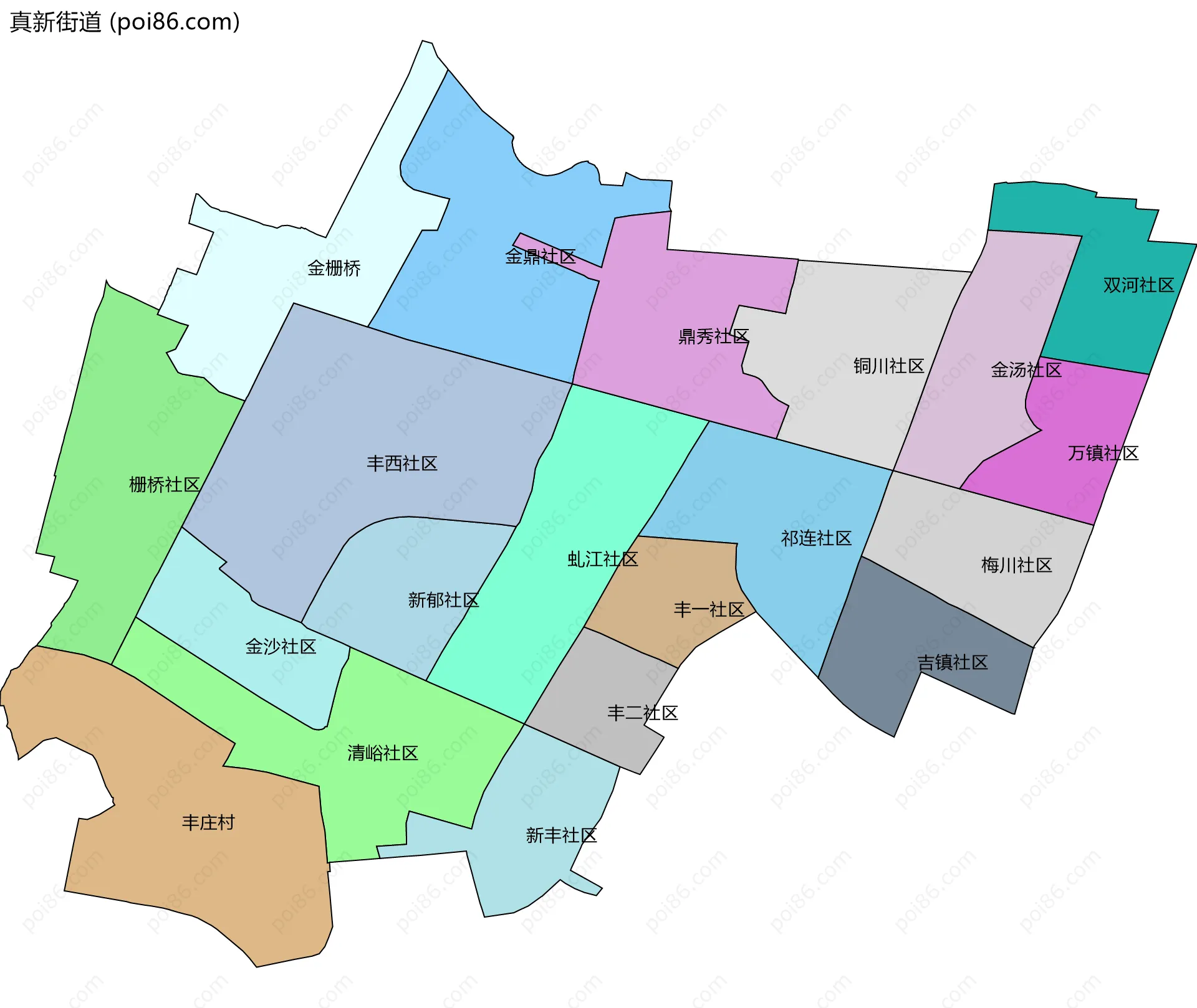 真新街道边界地图(五级行政区划)
