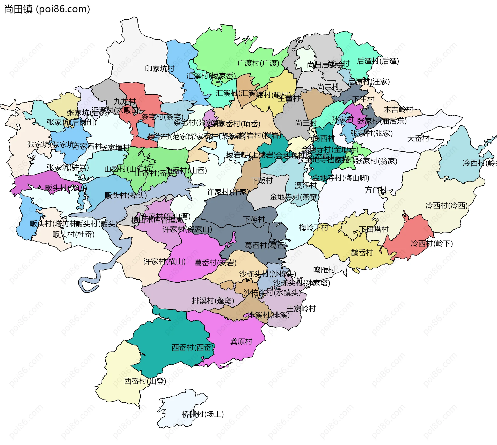尚田镇边界地图(五级行政区划)