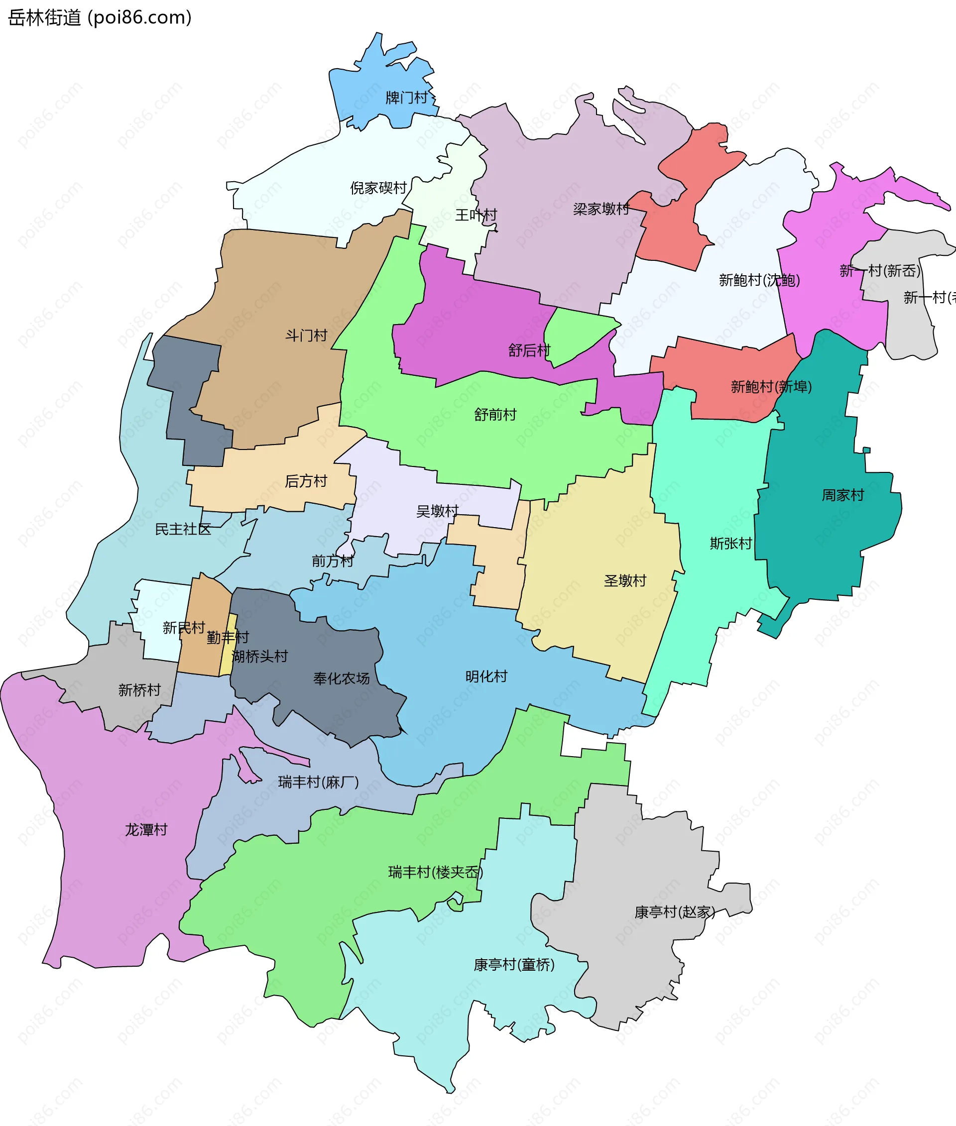 岳林街道边界地图(五级行政区划)