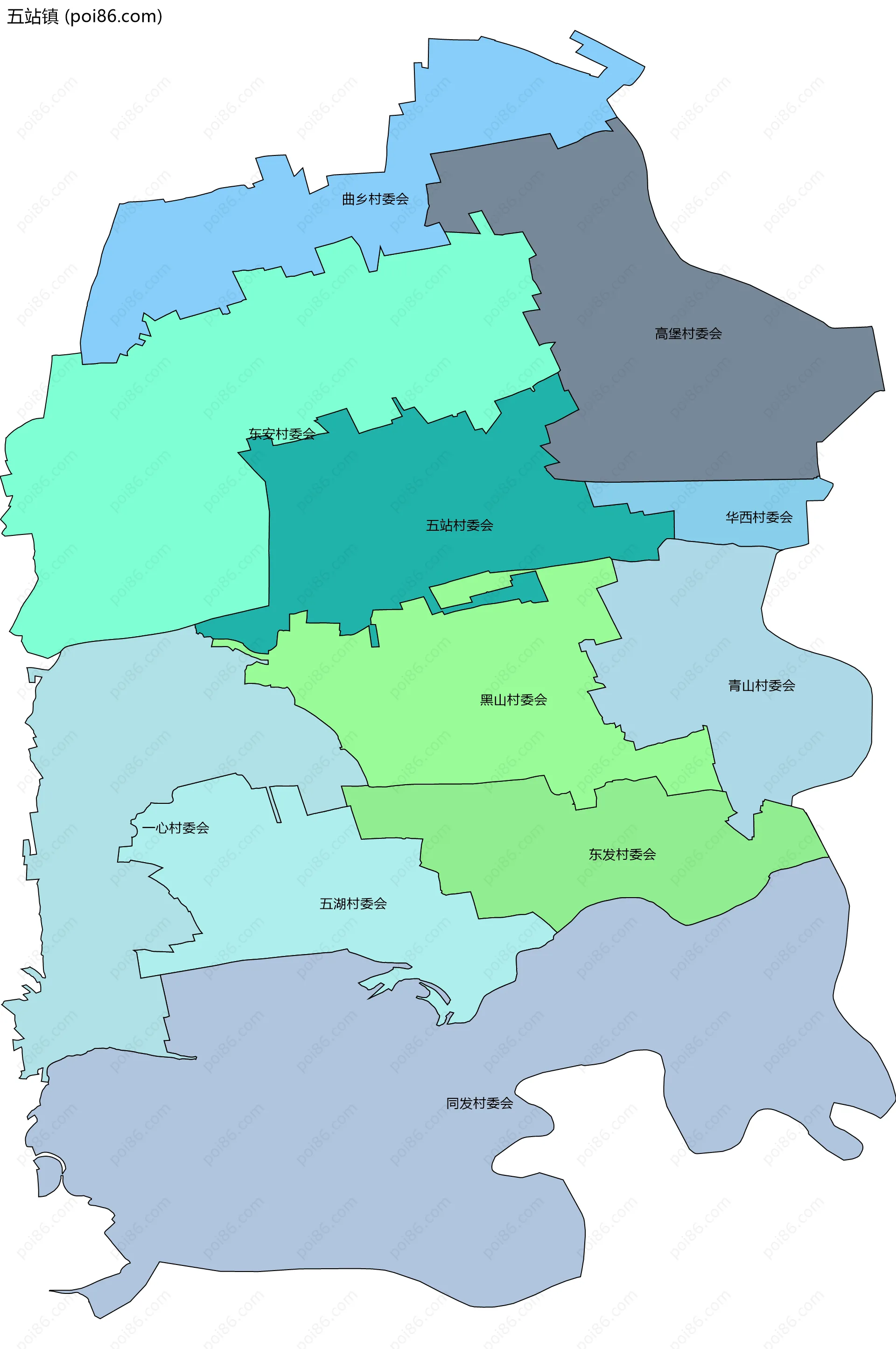 五站镇边界地图(五级行政区划)