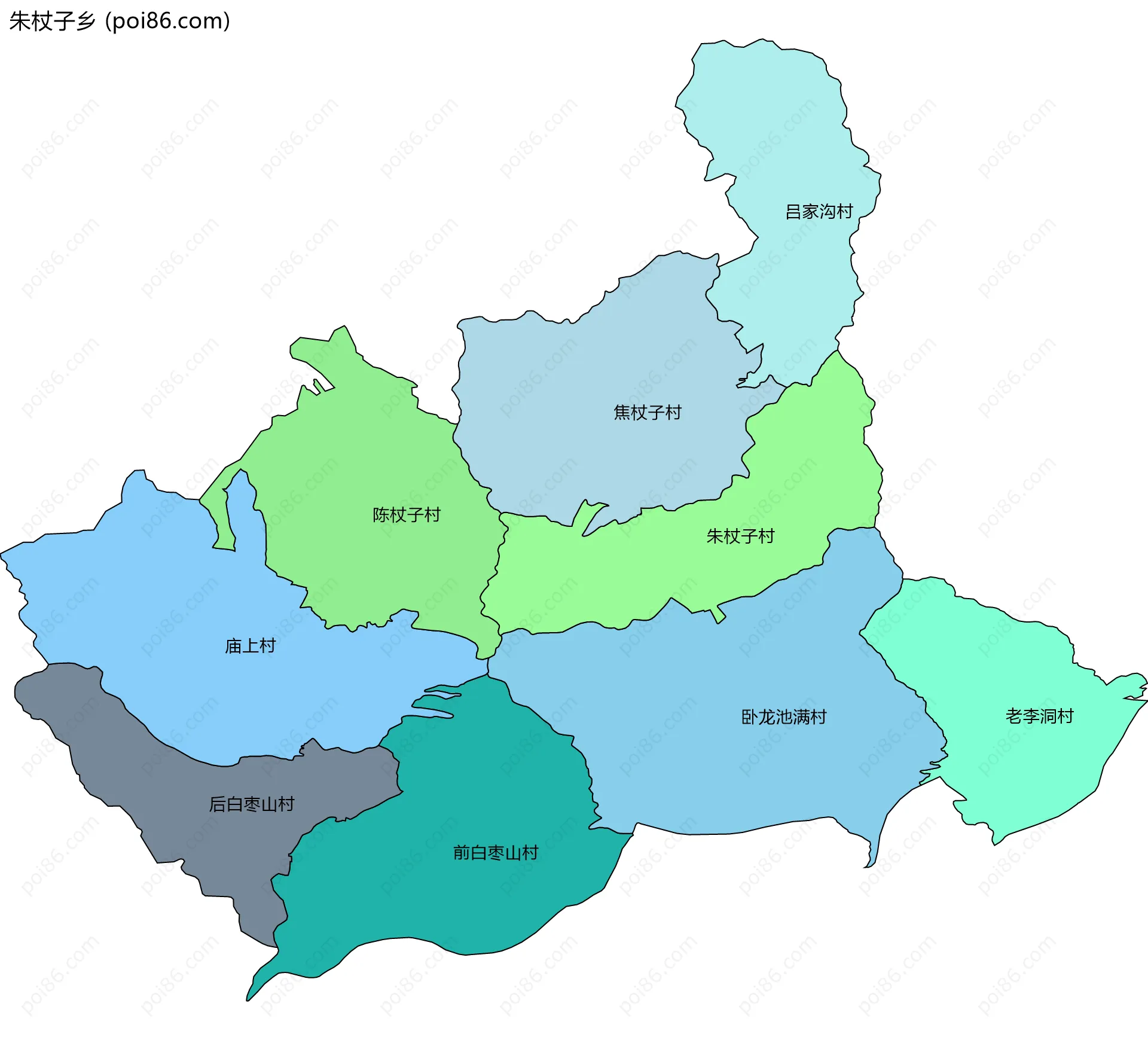 朱杖子乡边界地图(五级行政区划)