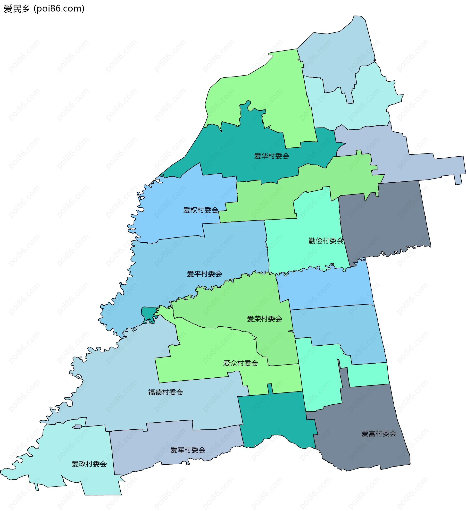 爱民乡边界地图(五级行政区划)