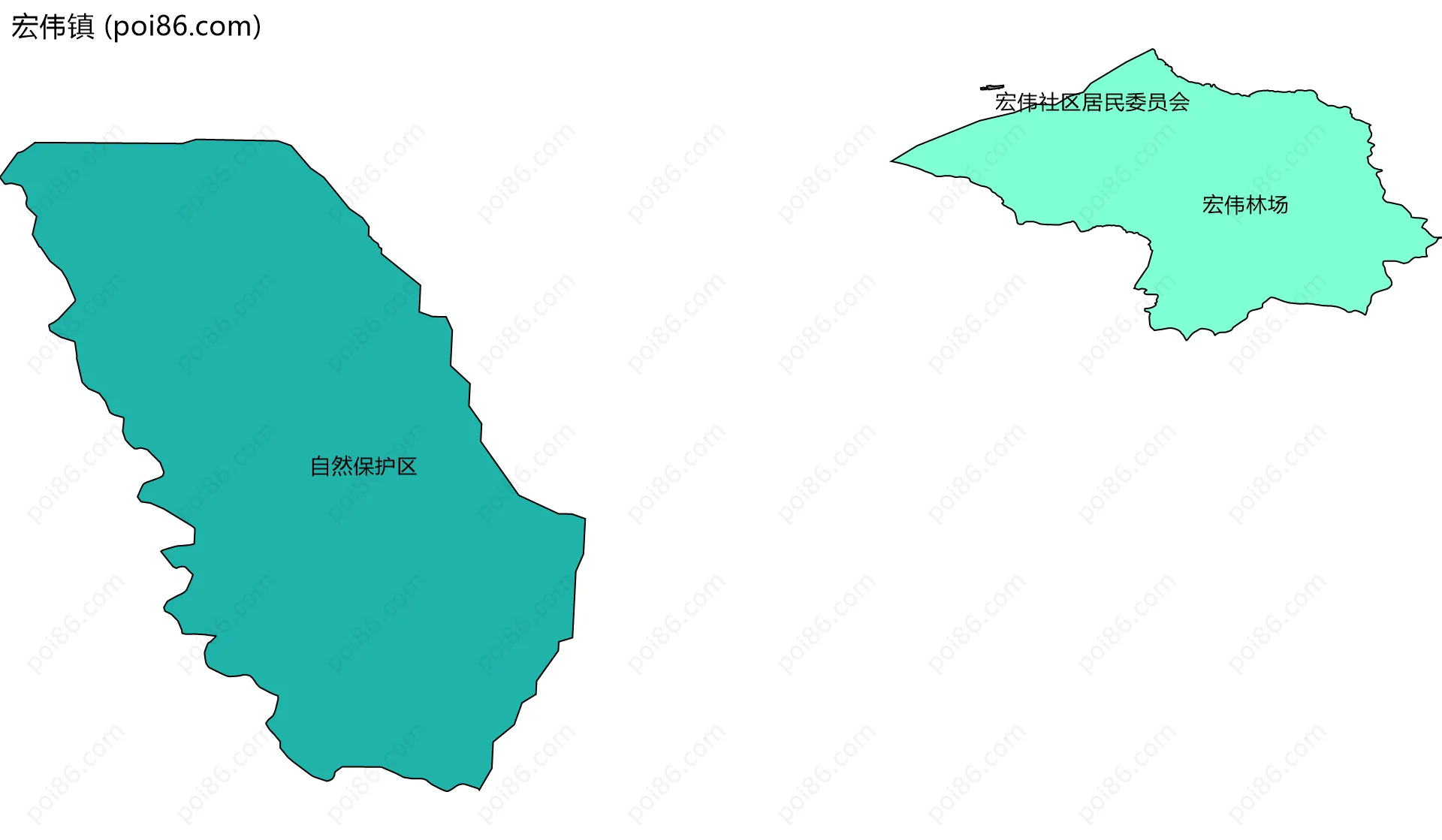 宏伟镇边界地图(五级行政区划)