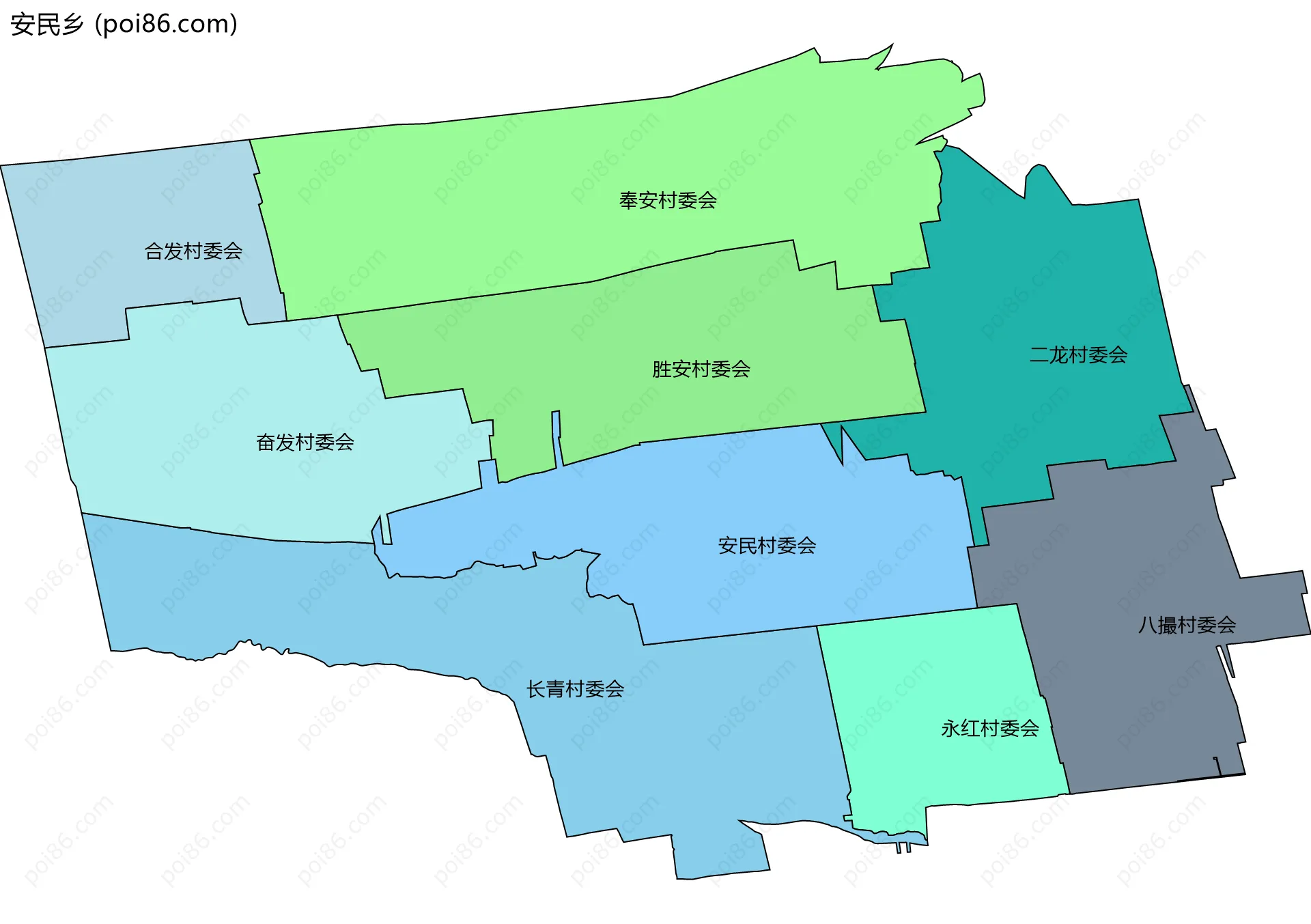 安民乡边界地图(五级行政区划)
