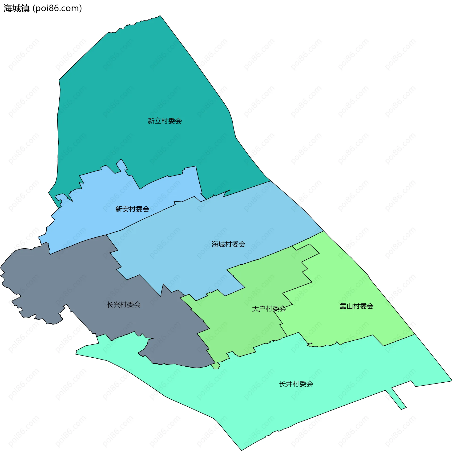 海城镇边界地图(五级行政区划)