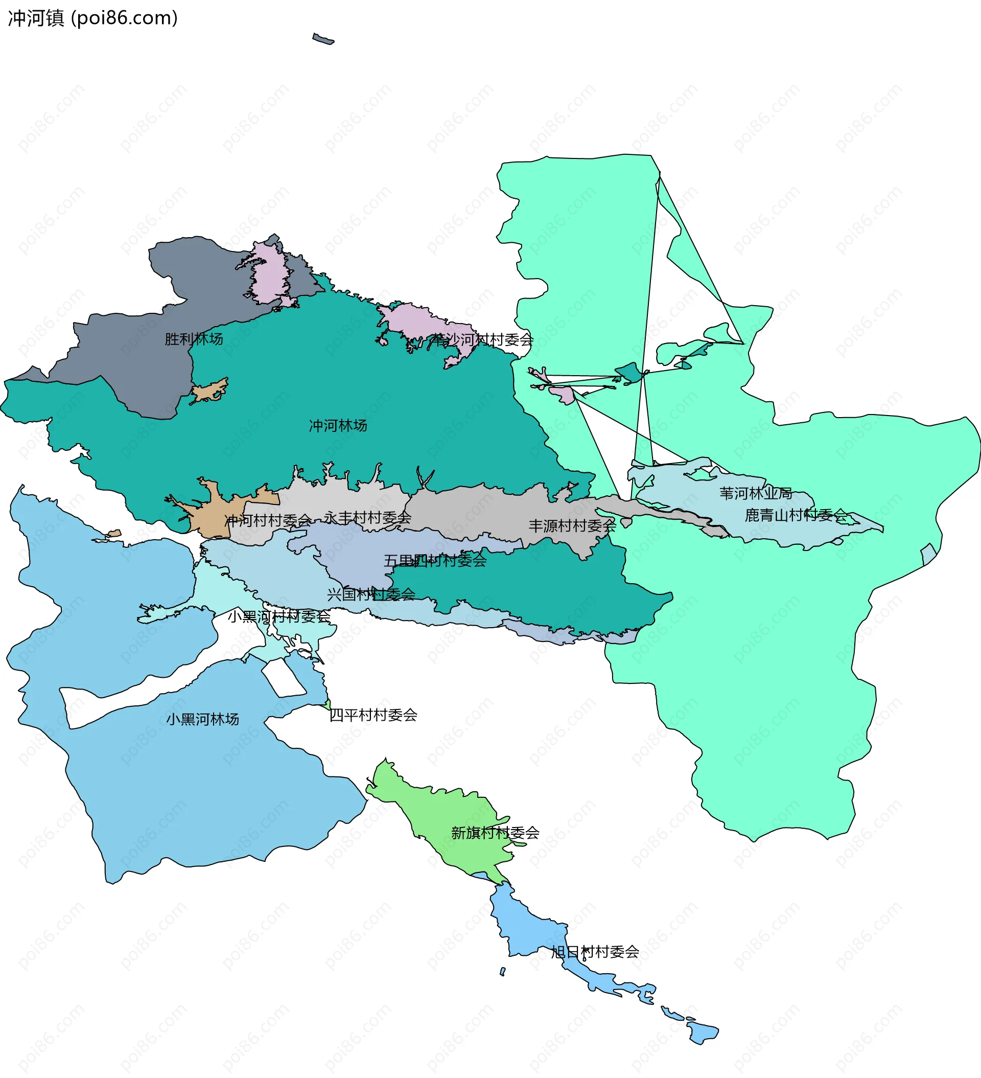 冲河镇边界地图(五级行政区划)