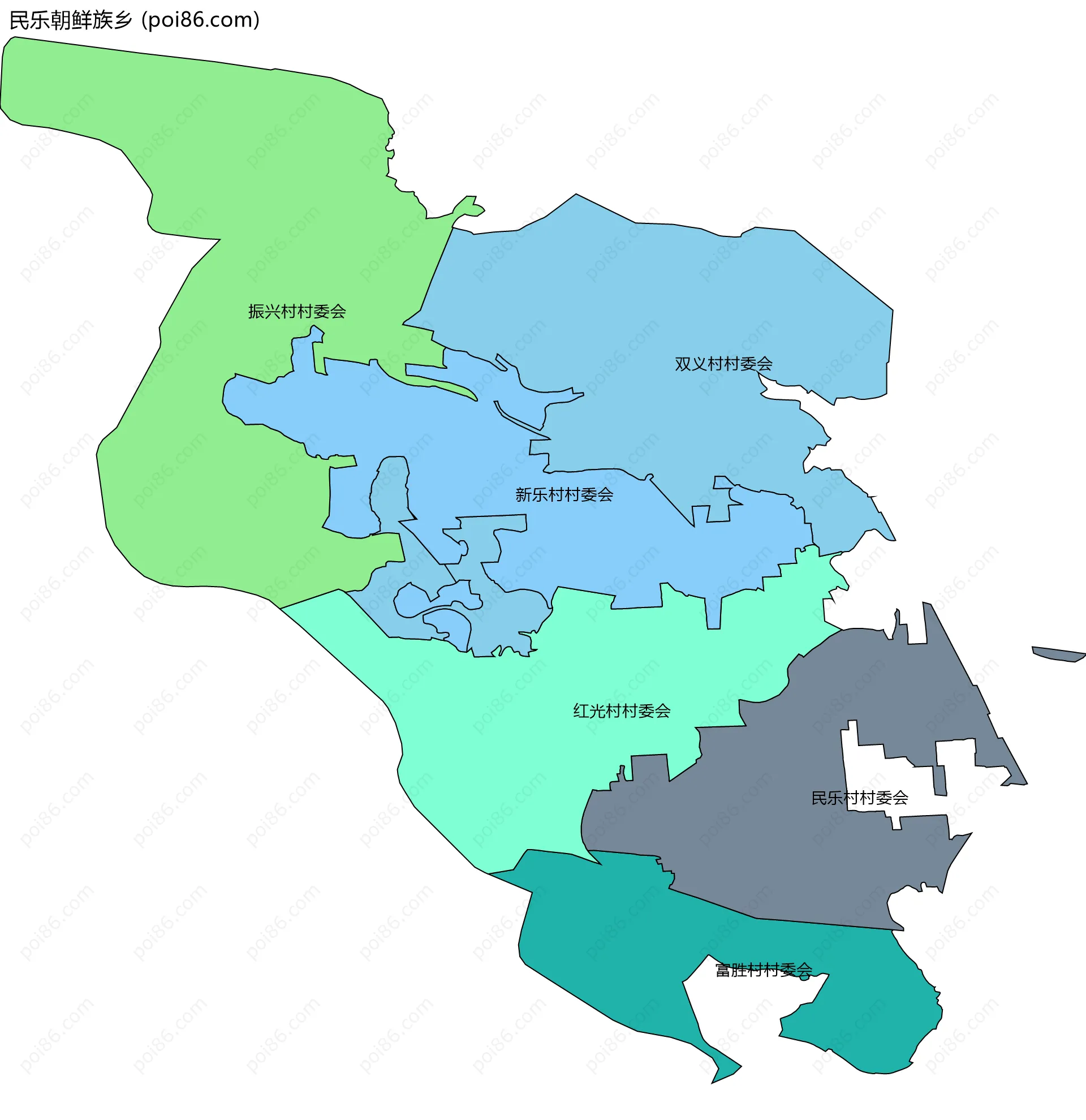 民乐朝鲜族乡边界地图(五级行政区划)