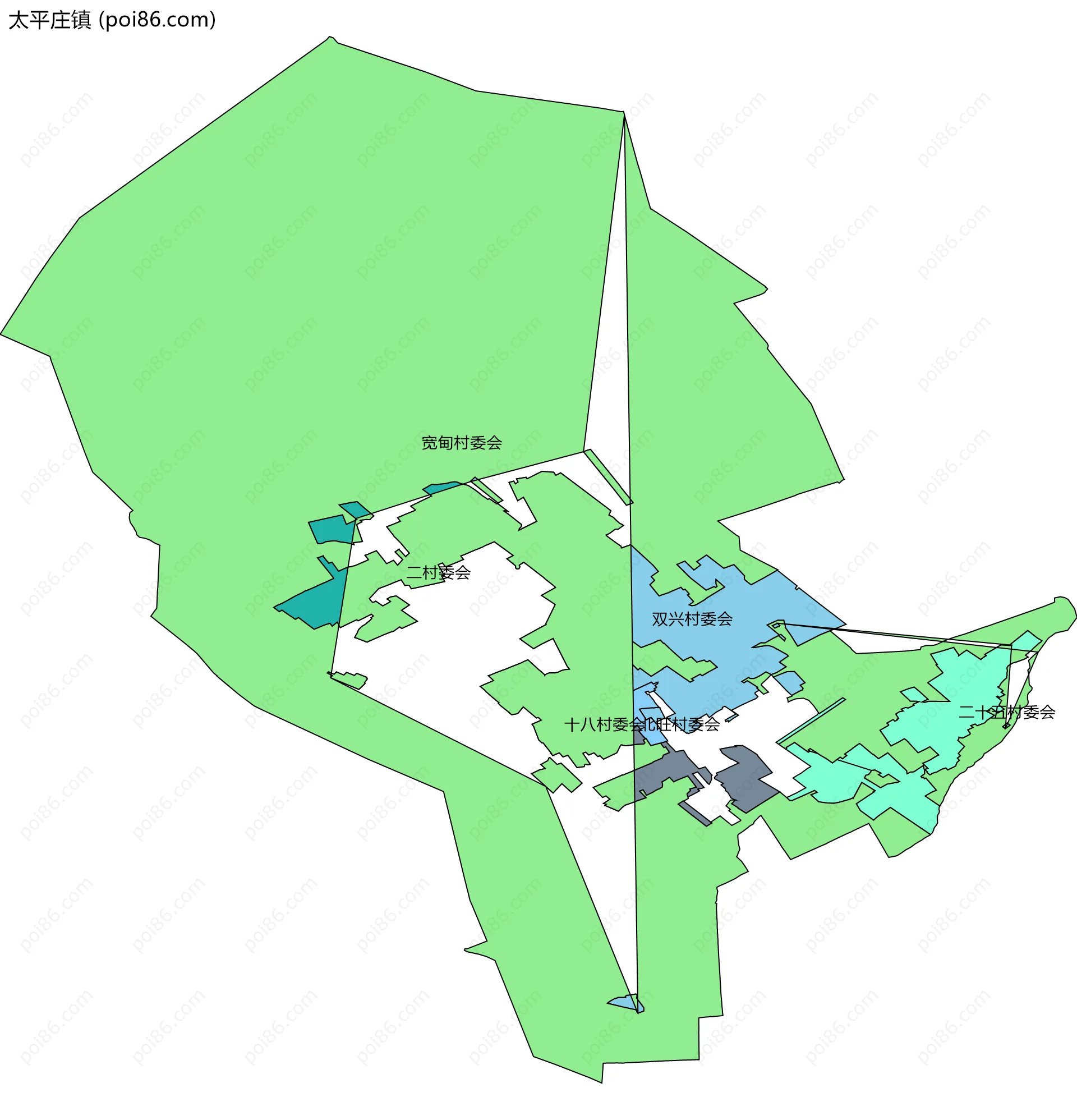 太平庄镇边界地图(五级行政区划)
