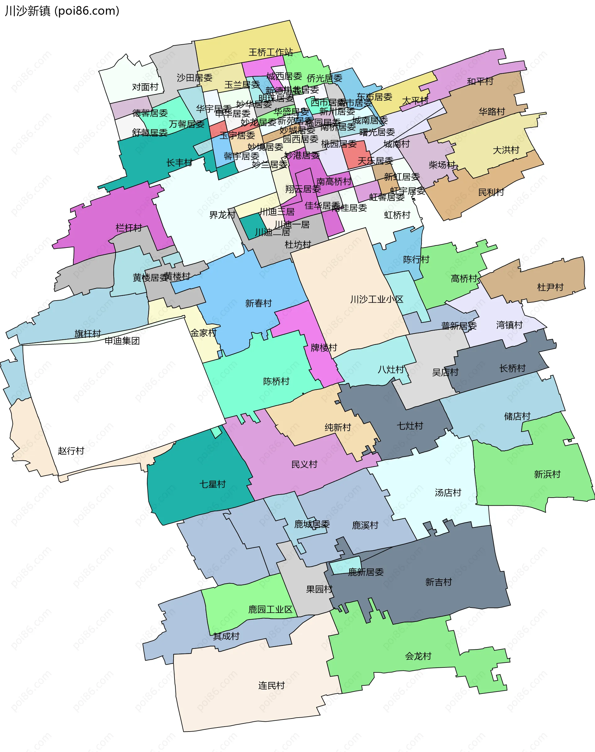 川沙新镇边界地图(五级行政区划)