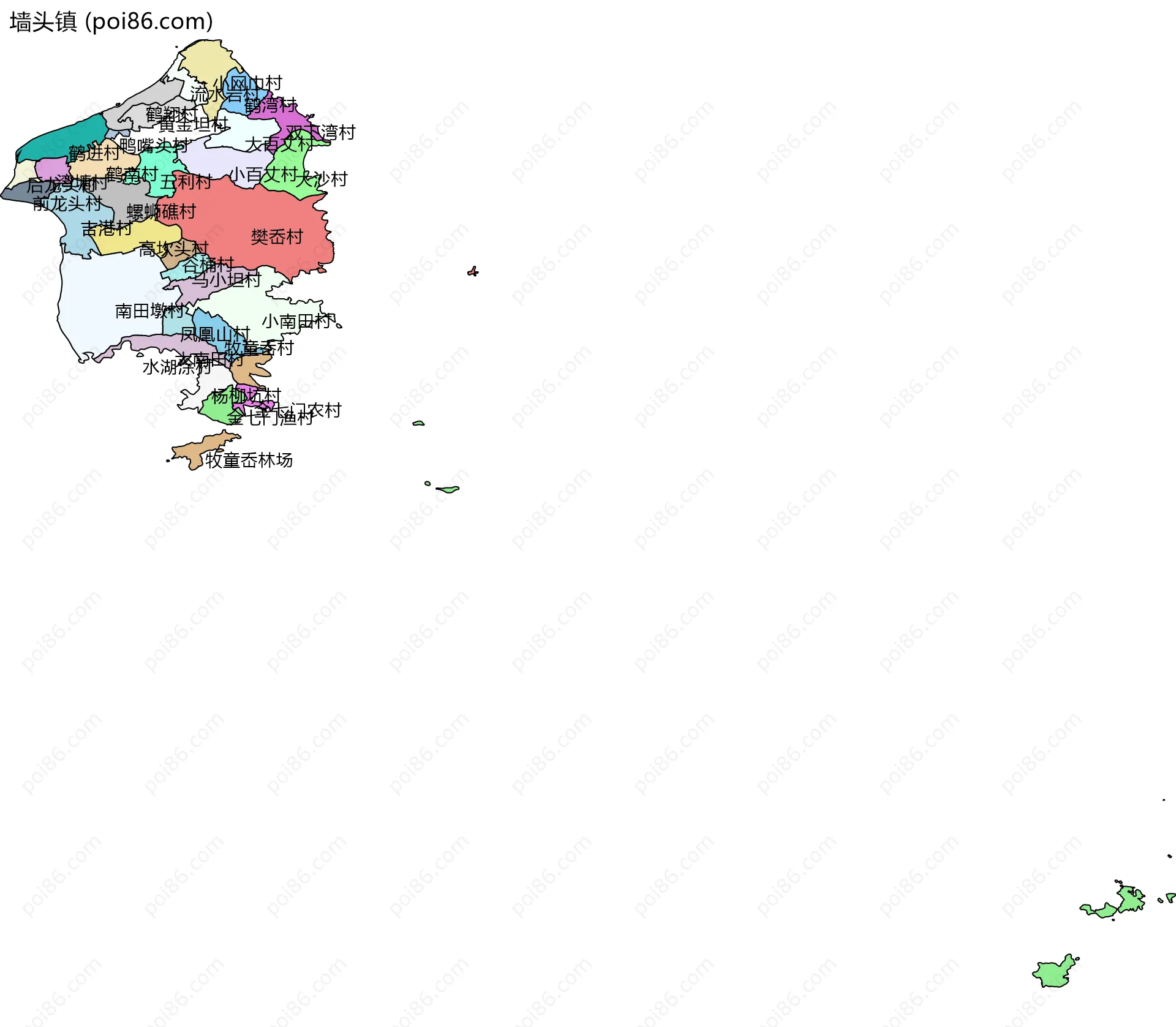 墙头镇边界地图(五级行政区划)