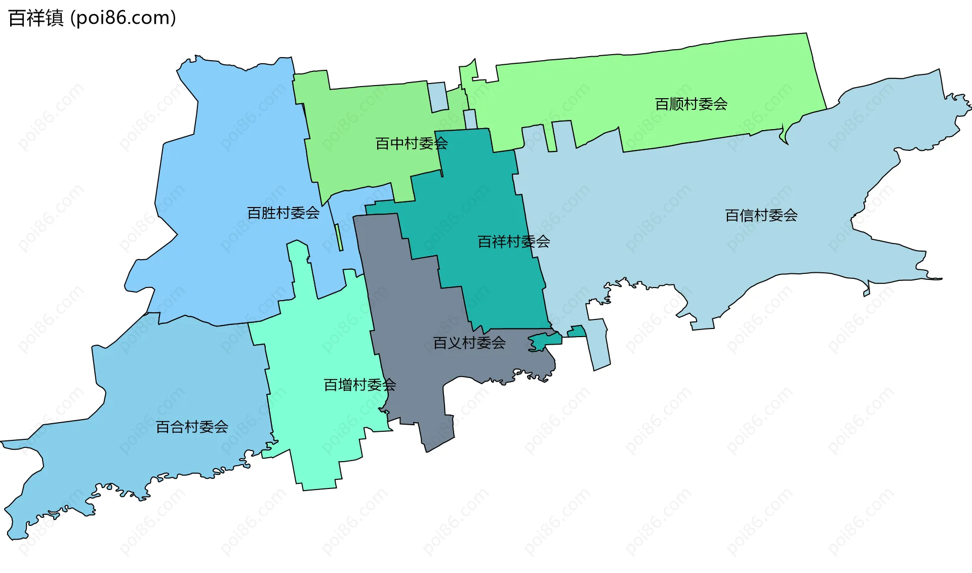 百祥镇边界地图(五级行政区划)