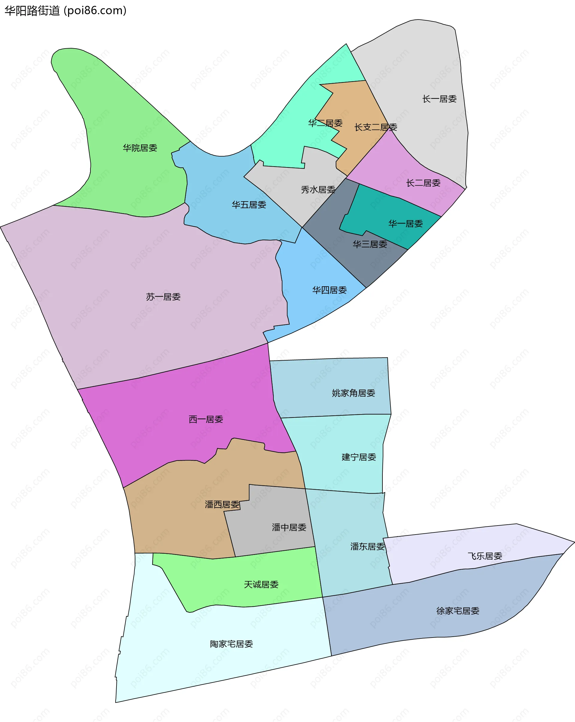 华阳路街道边界地图(五级行政区划)