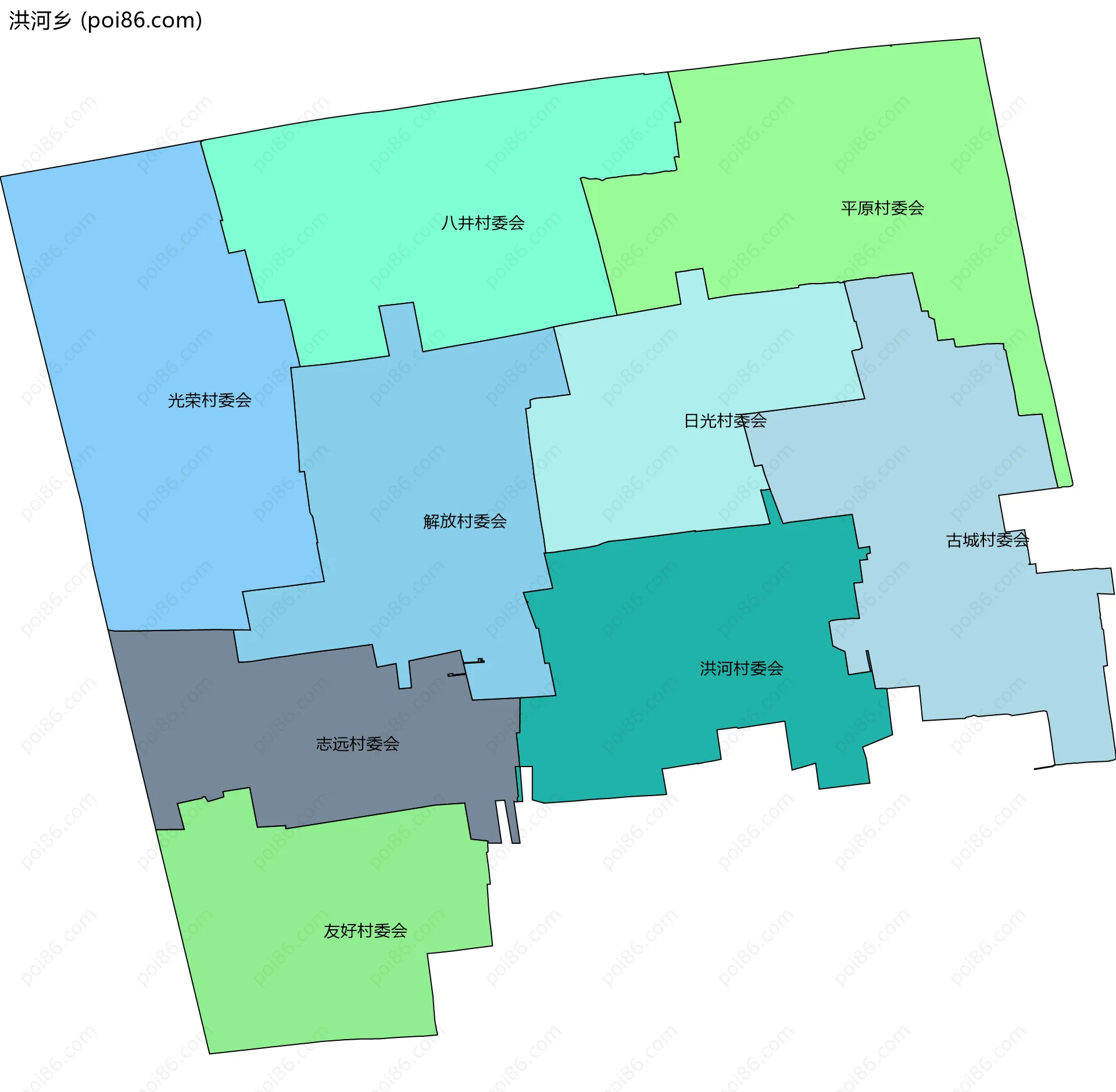 洪河乡边界地图(五级行政区划)