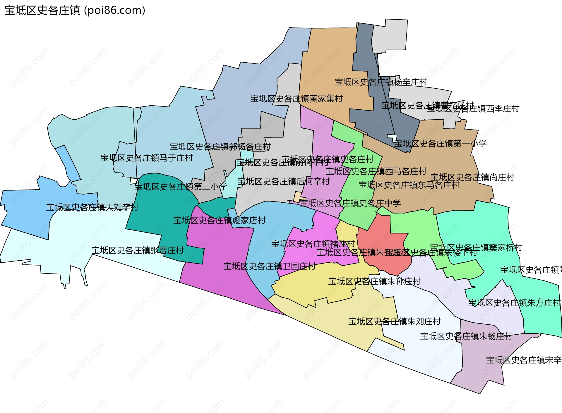 宝坻区史各庄镇边界地图(五级行政区划)