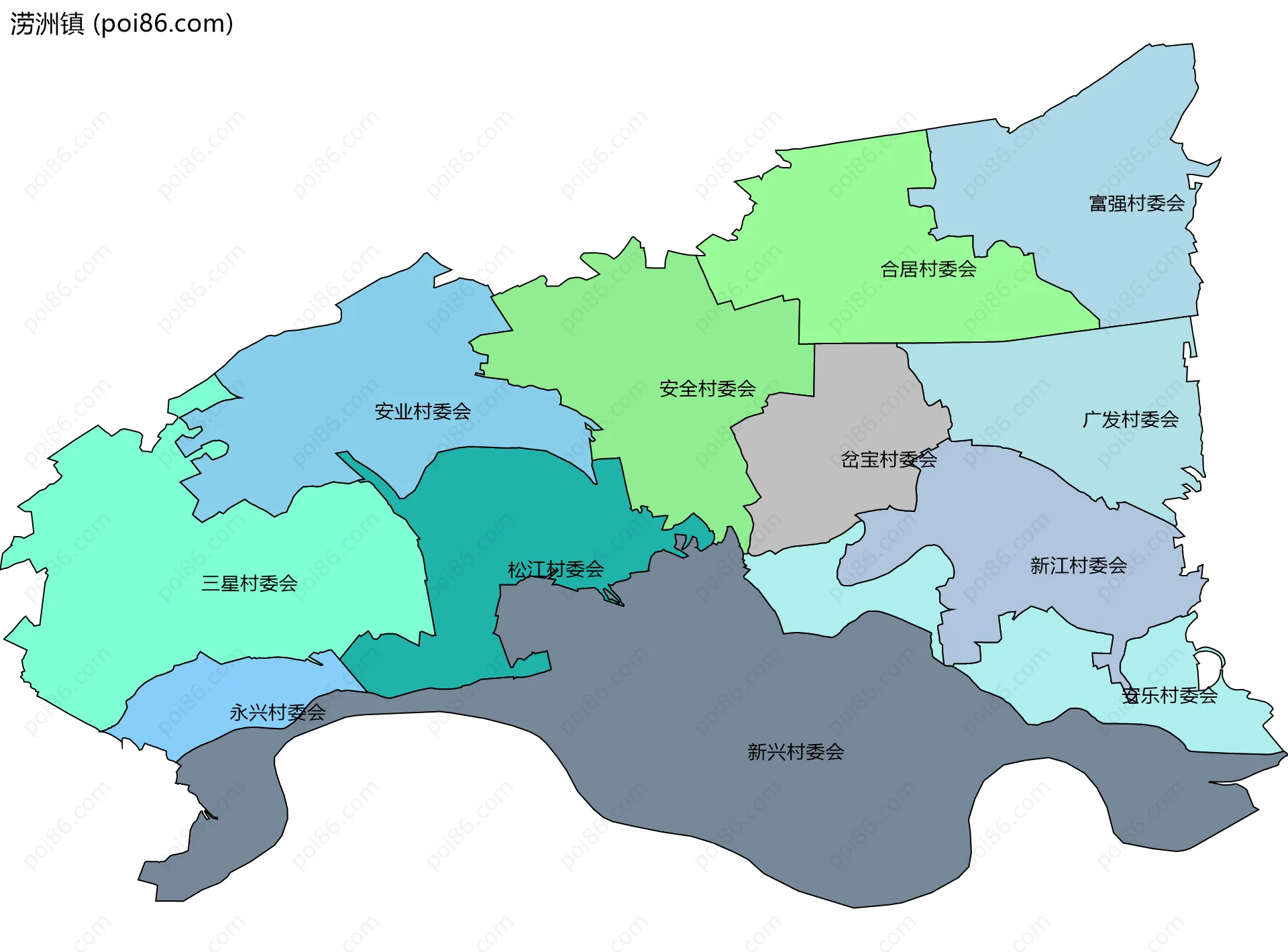 涝洲镇边界地图(五级行政区划)