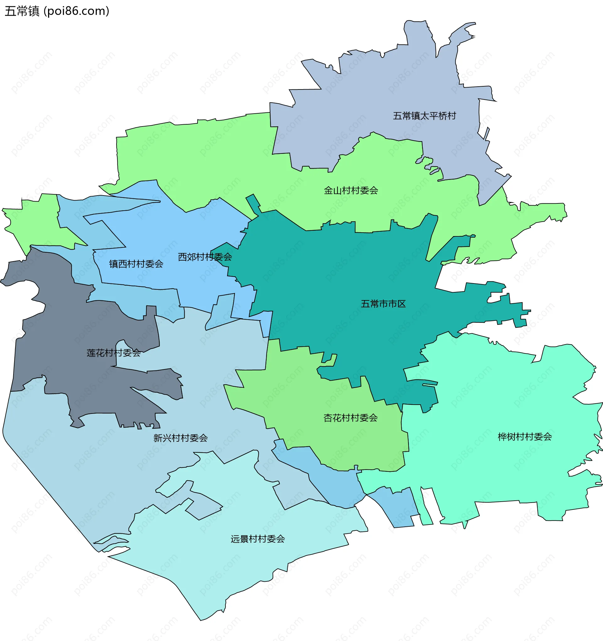 五常镇边界地图(五级行政区划)