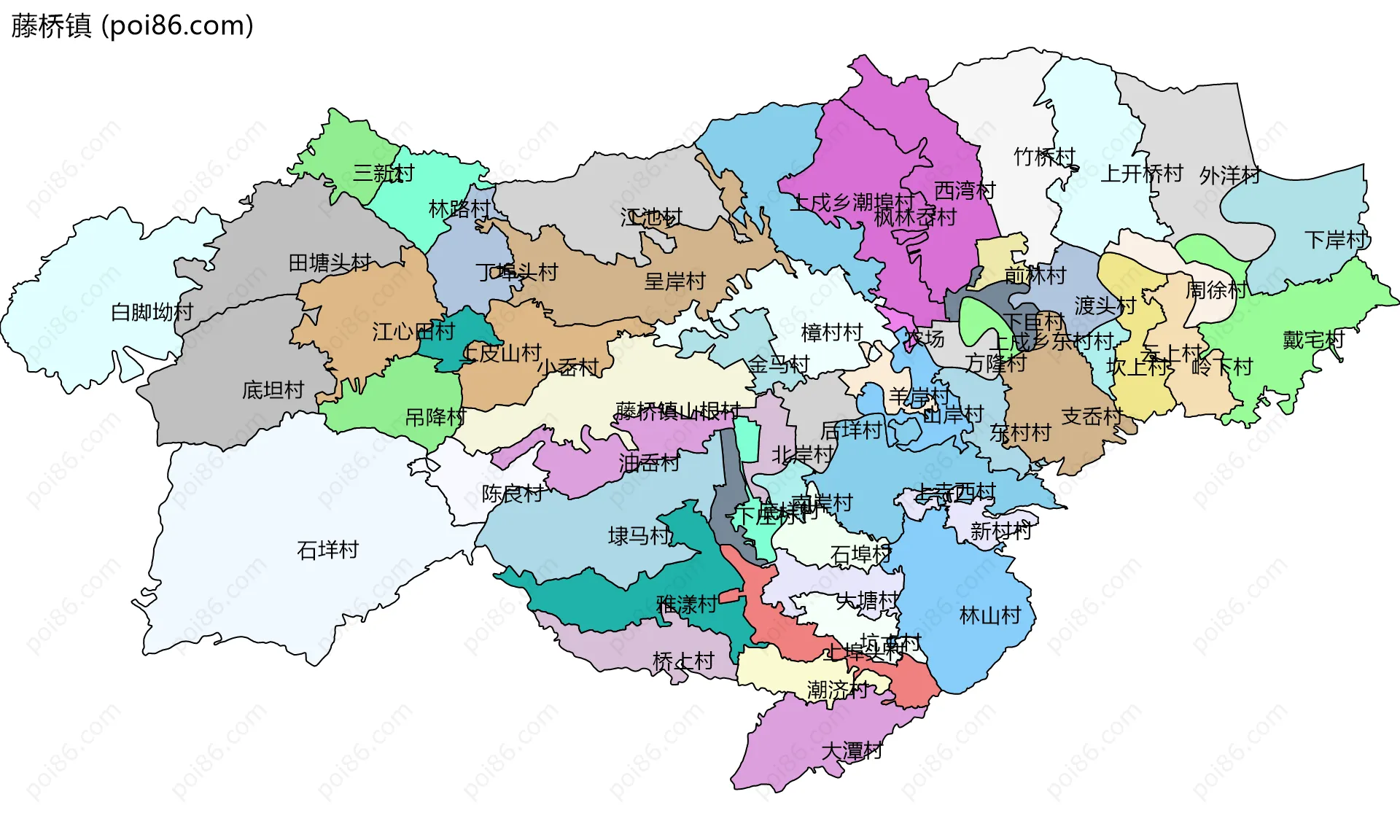 藤桥镇边界地图(五级行政区划)