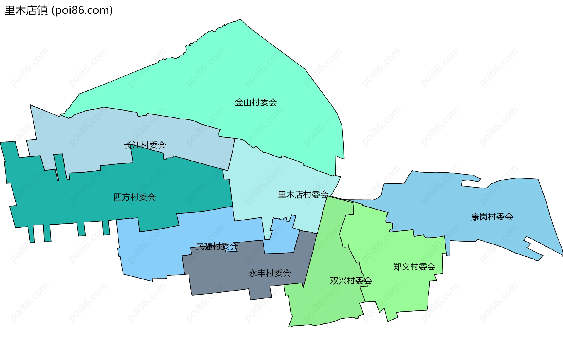 里木店镇边界地图(五级行政区划)