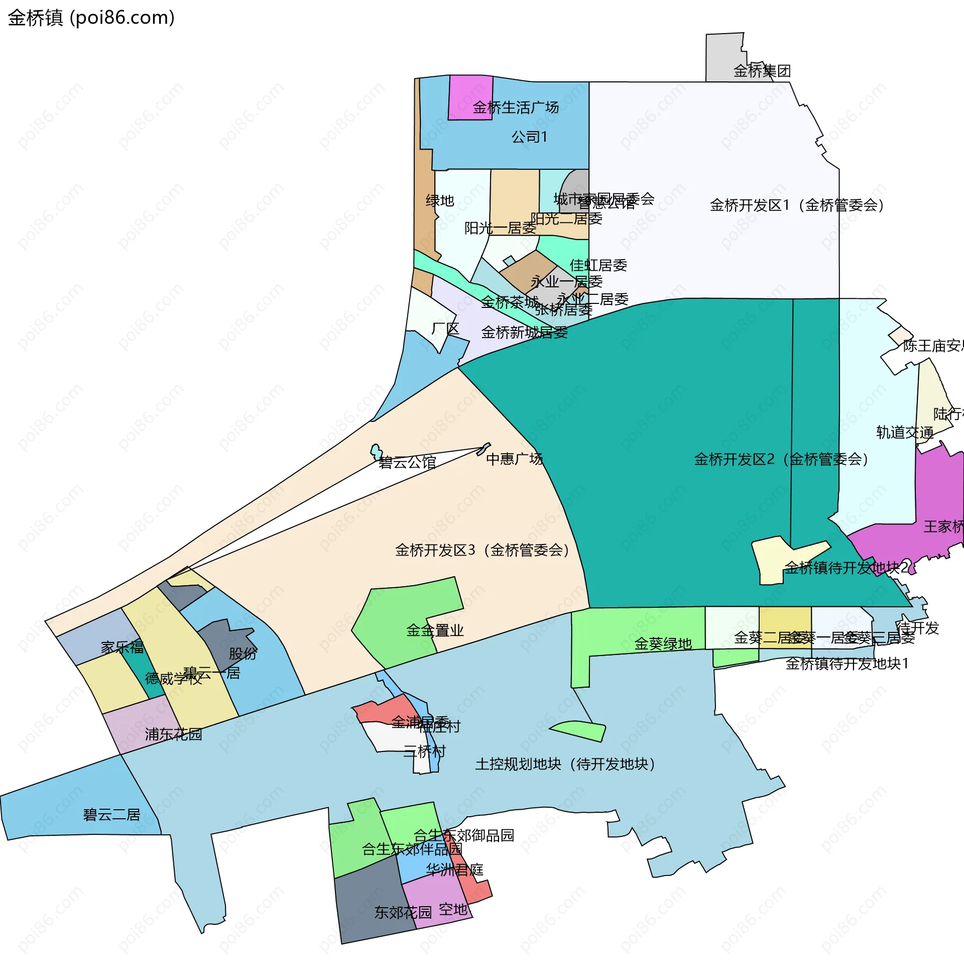 金桥镇边界地图(五级行政区划)