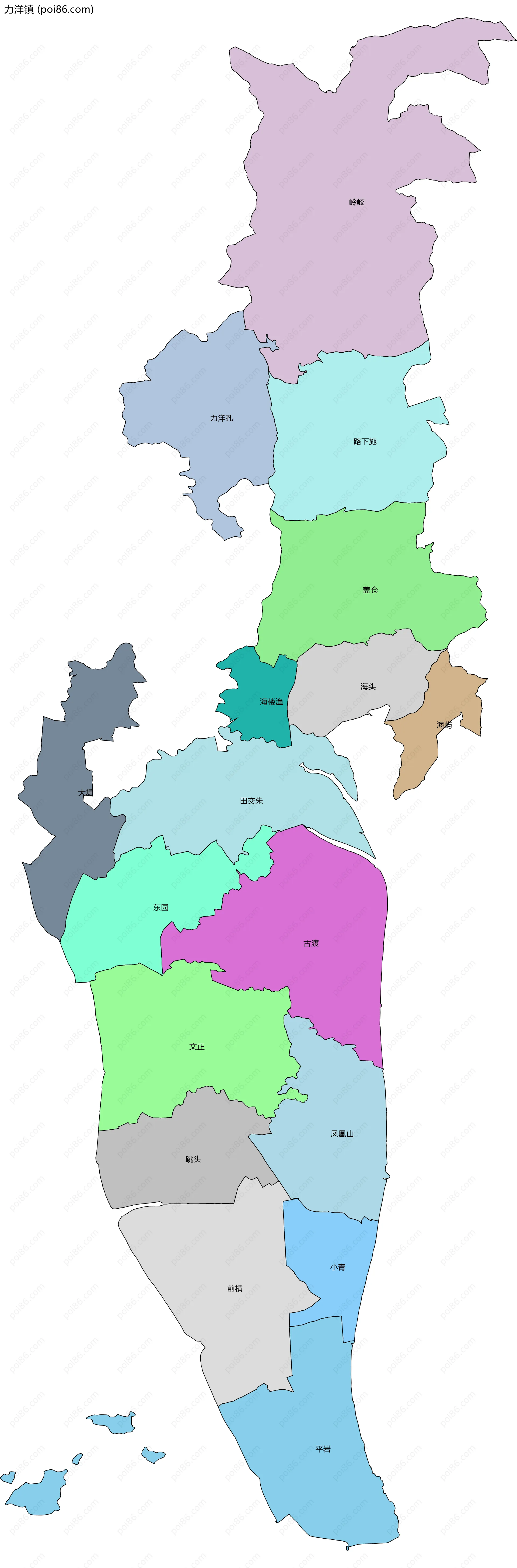 力洋镇边界地图(五级行政区划)