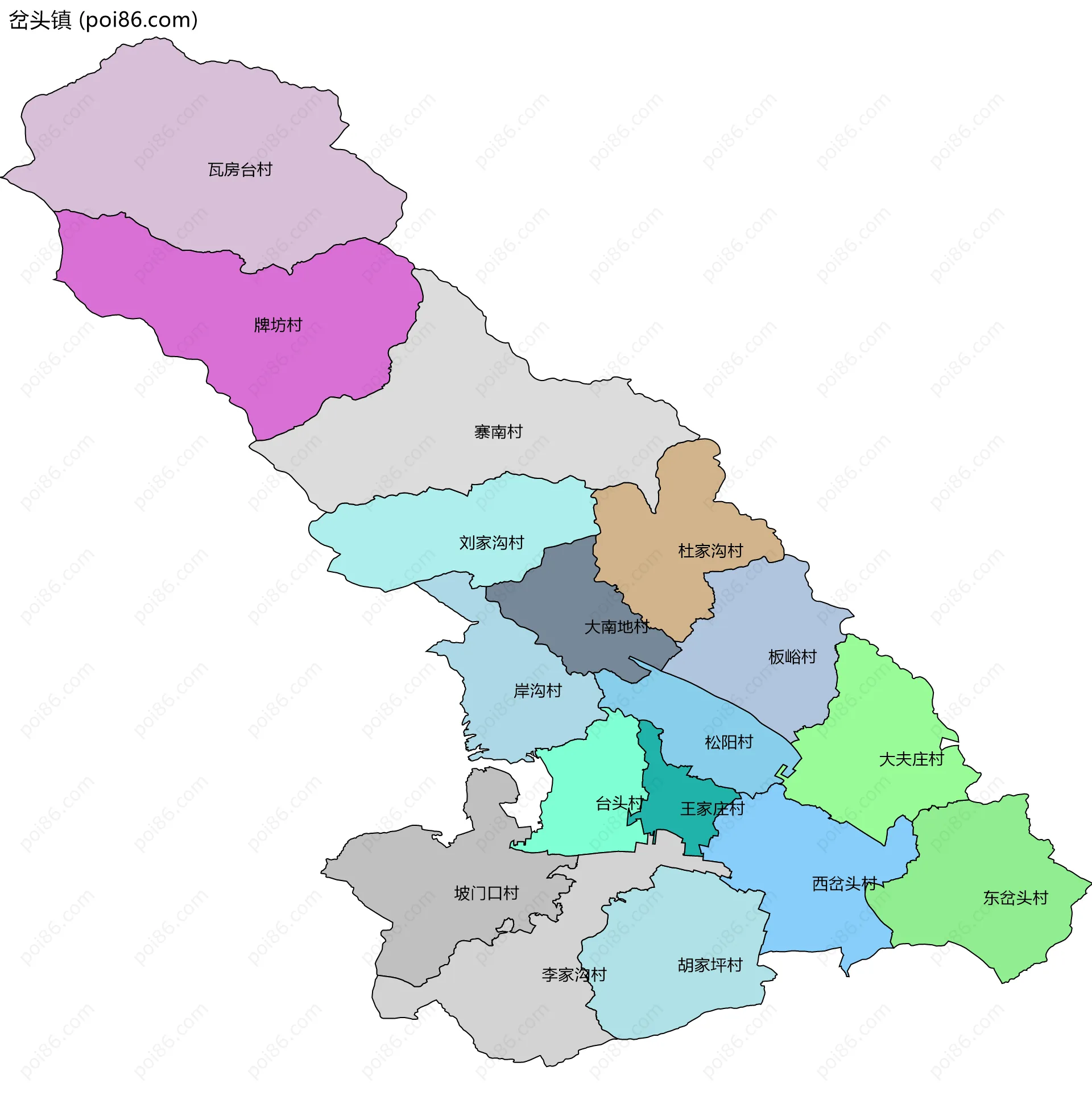 岔头镇边界地图(五级行政区划)