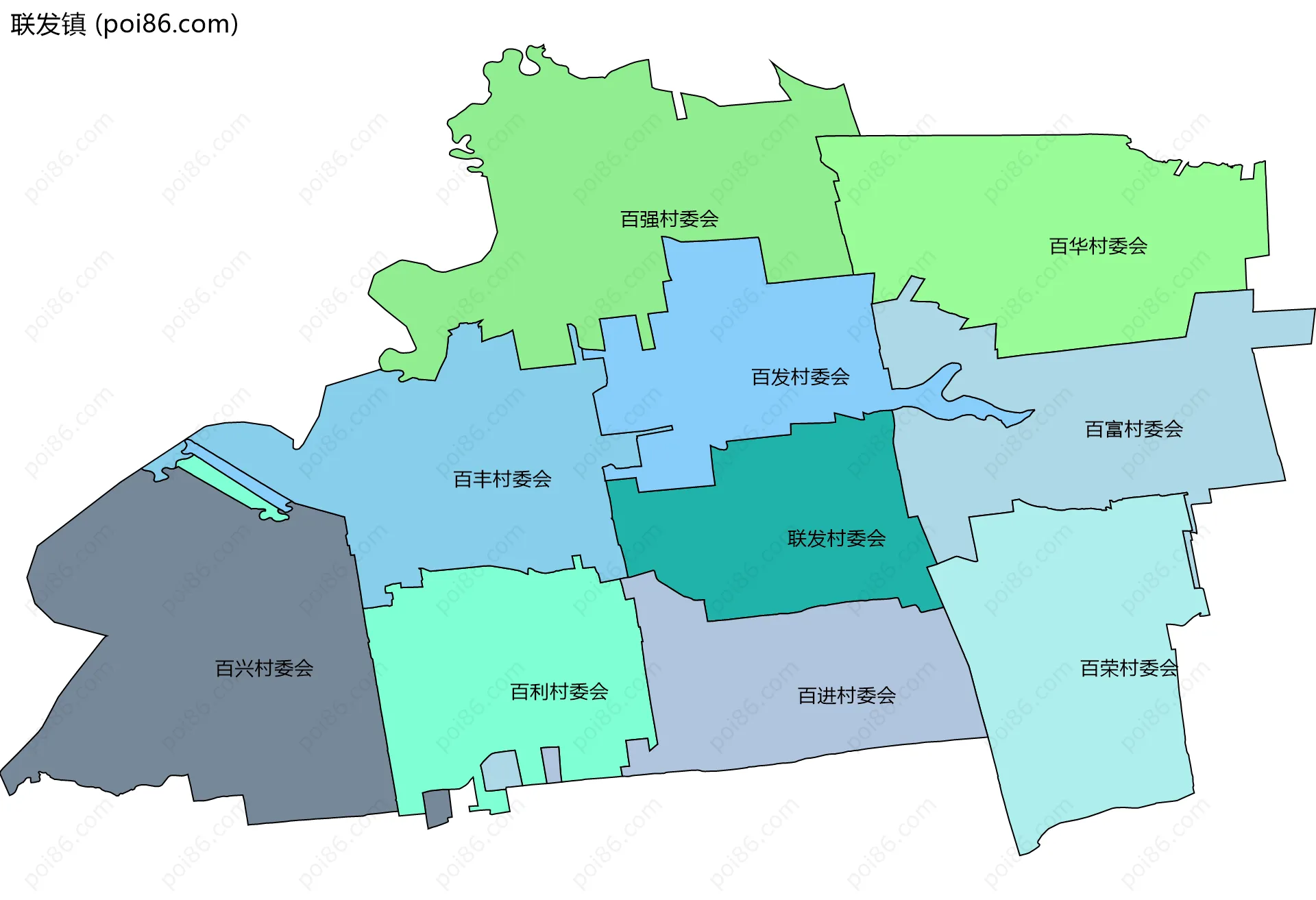 联发镇边界地图(五级行政区划)