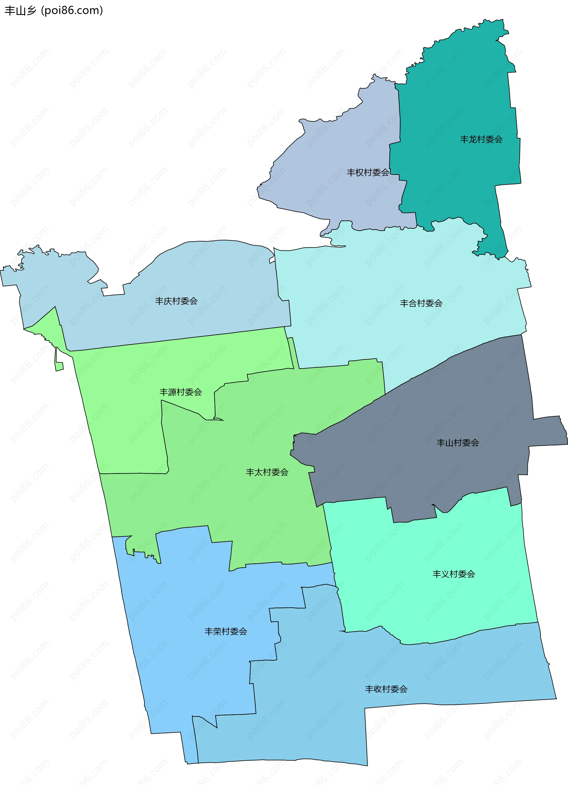 丰山乡边界地图(五级行政区划)