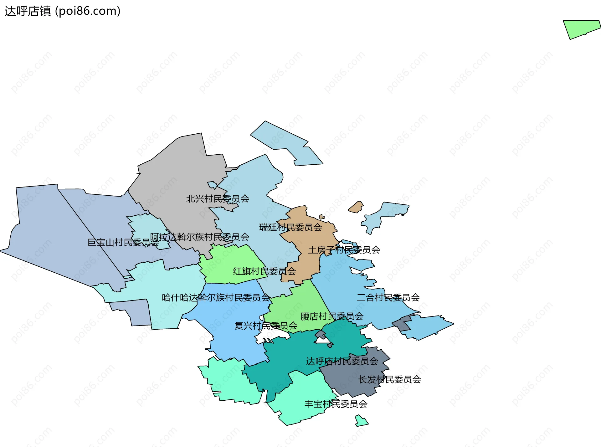 达呼店镇边界地图(五级行政区划)