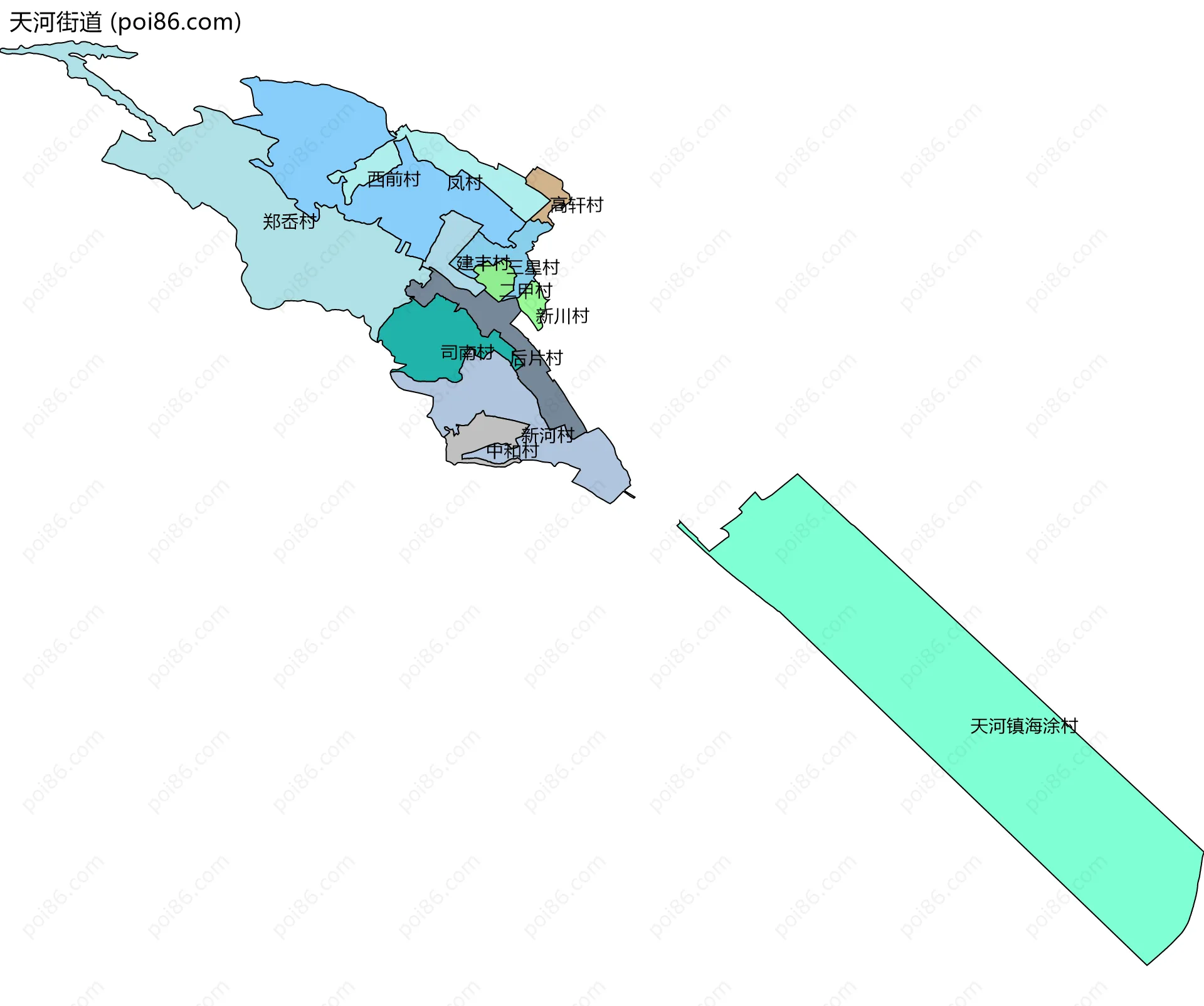 天河街道边界地图(五级行政区划)
