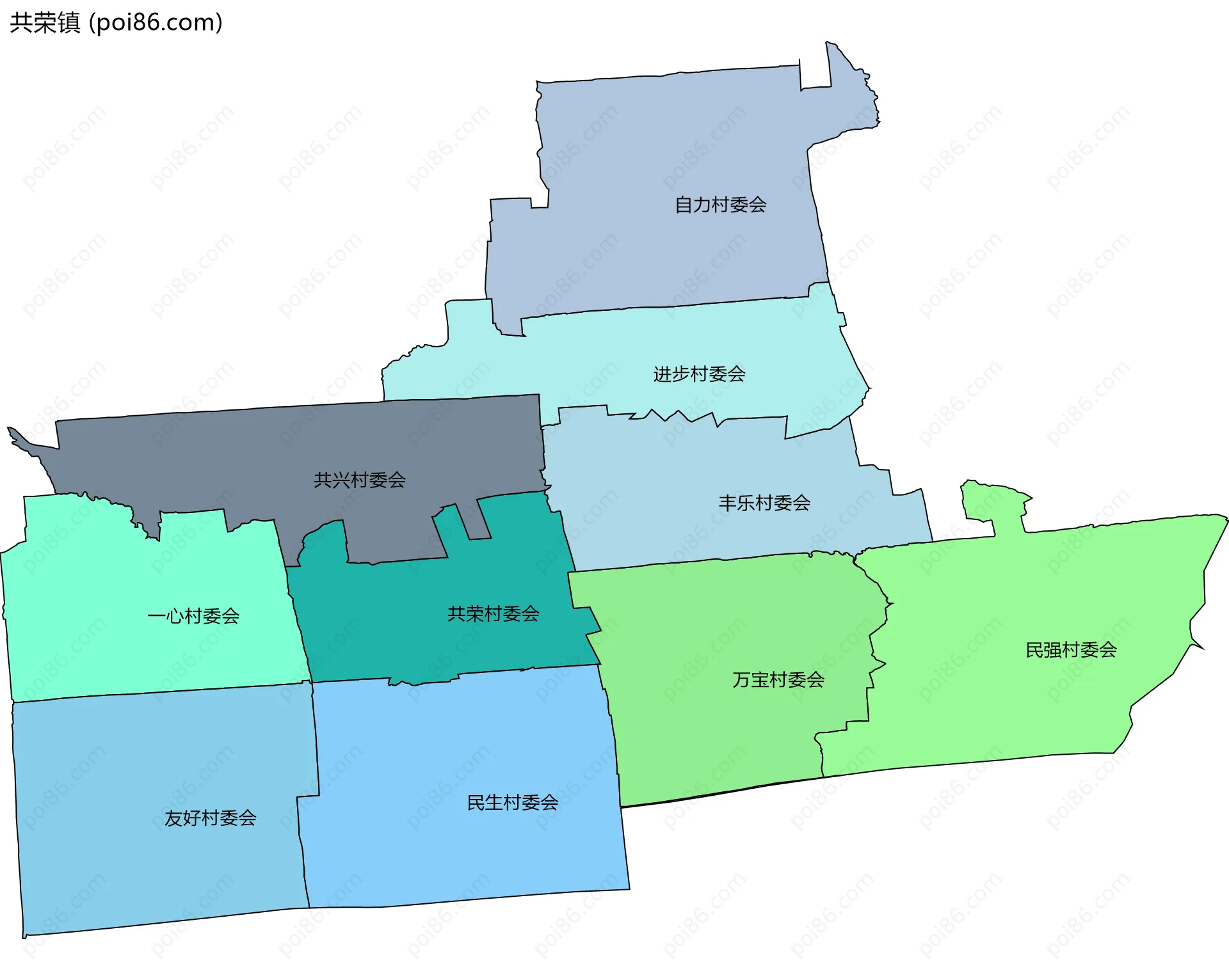 共荣镇边界地图(五级行政区划)
