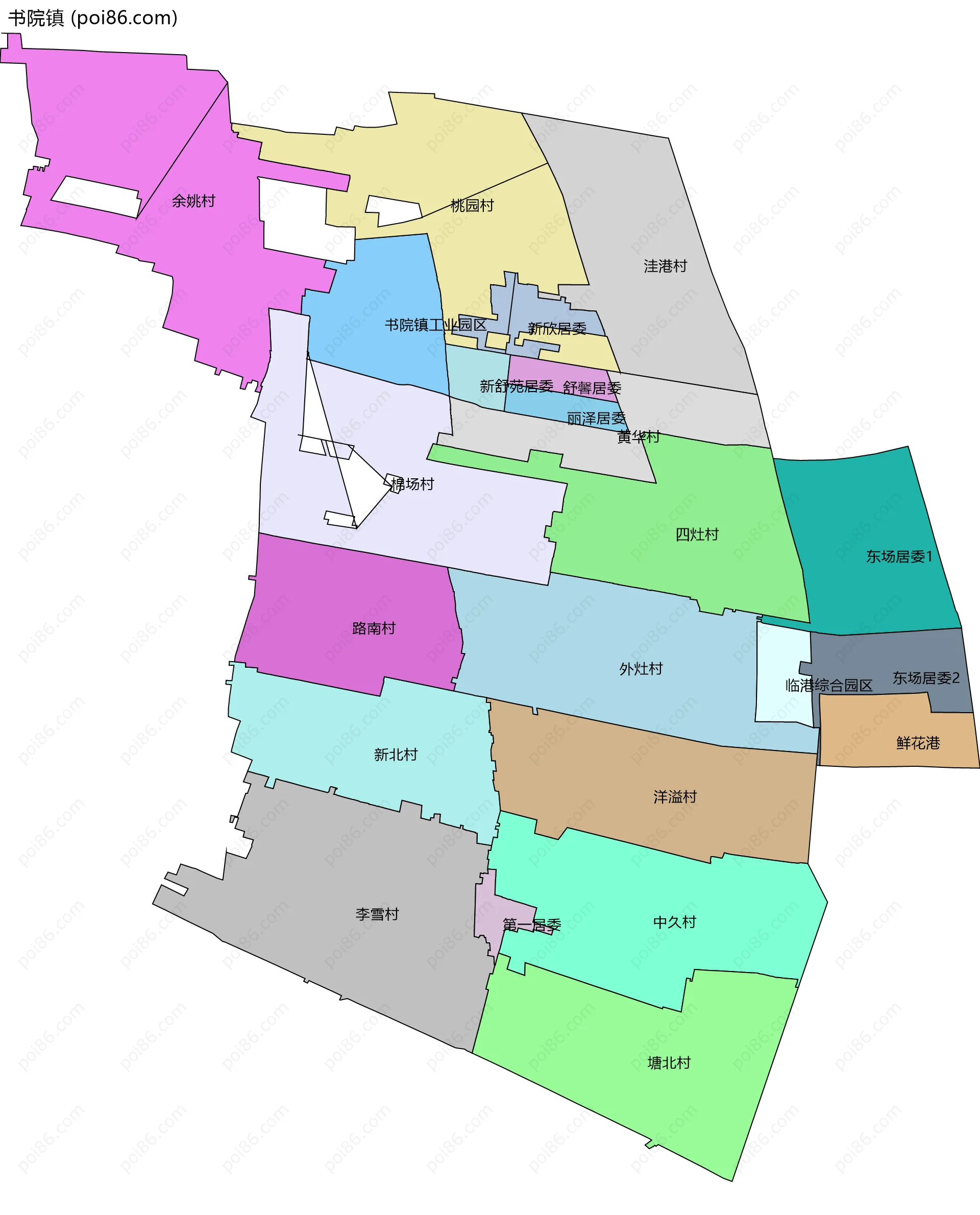书院镇边界地图(五级行政区划)