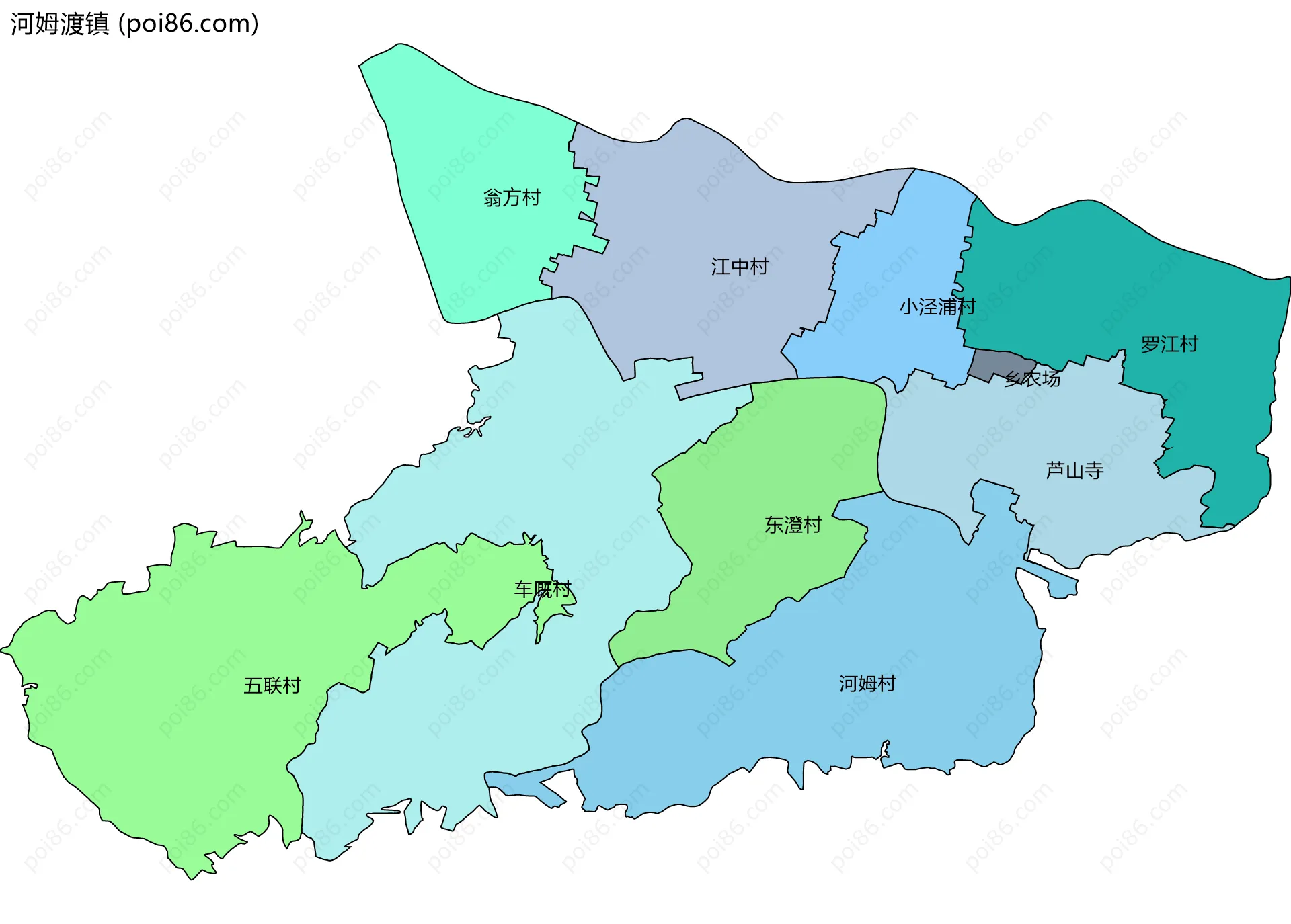 河姆渡镇边界地图(五级行政区划)