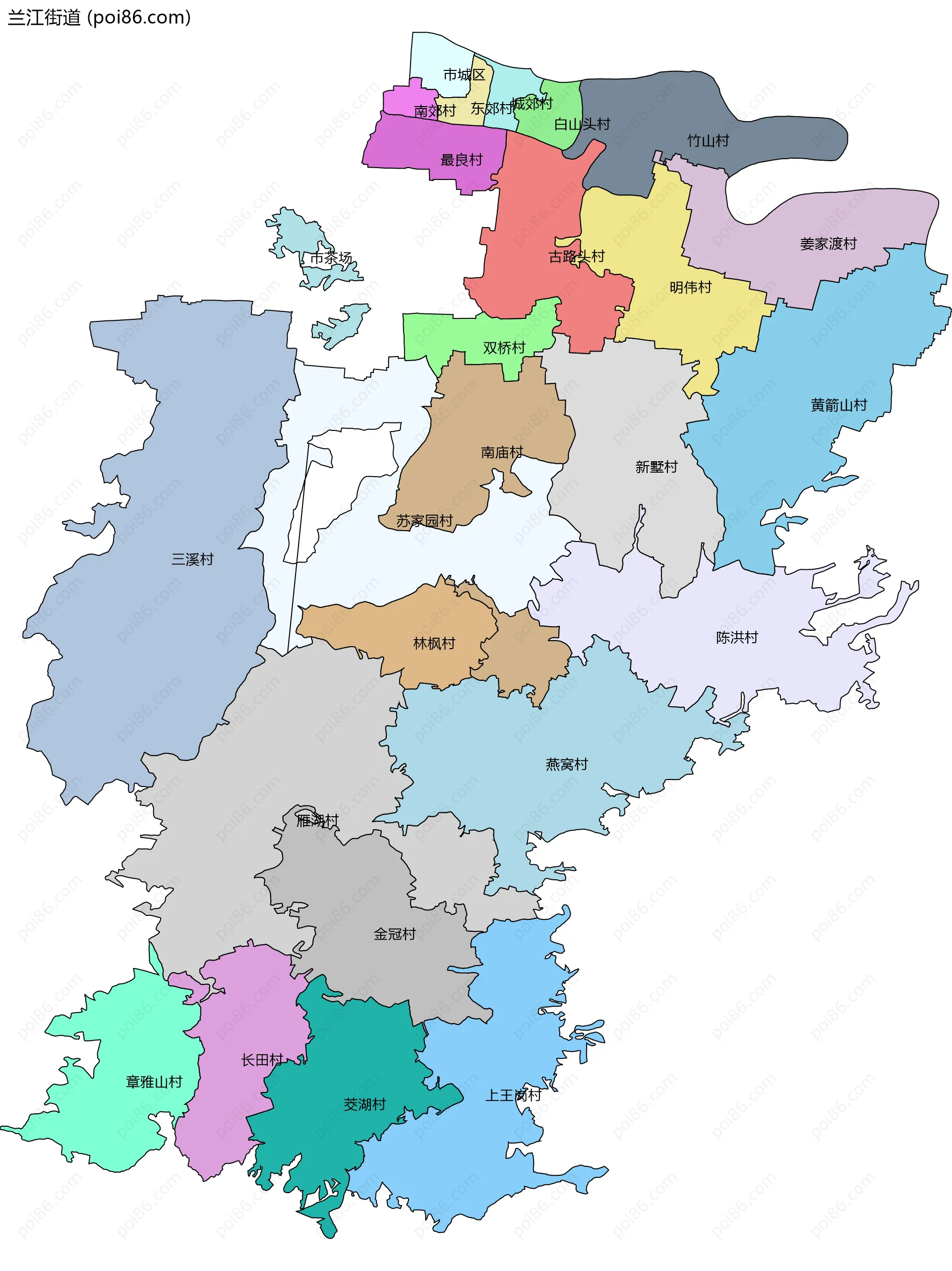 兰江街道边界地图(五级行政区划)